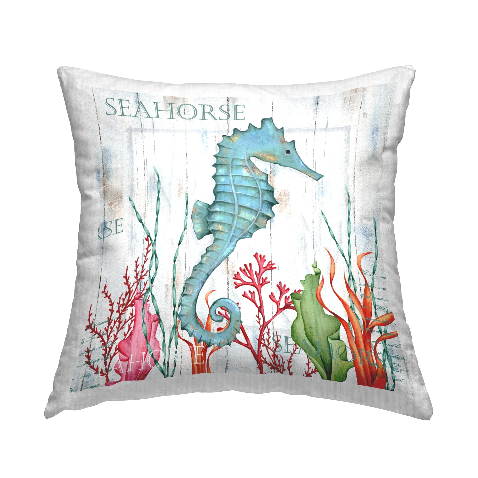 Blue Seahorse Coastal Square Throw Pillow Set