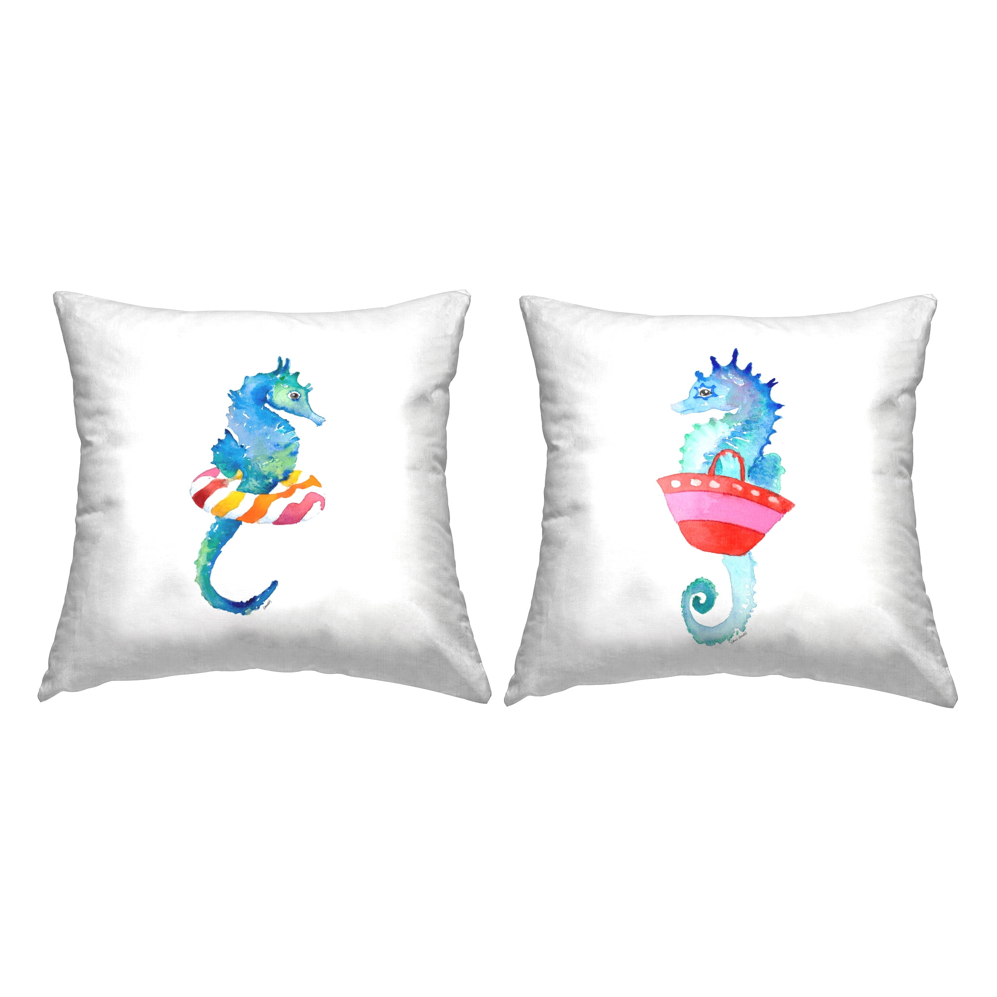 Stupell Industries Blue Seahorses Beach Red Attire Float Design by Lanie Loreth Throw Pillow (set of 2)