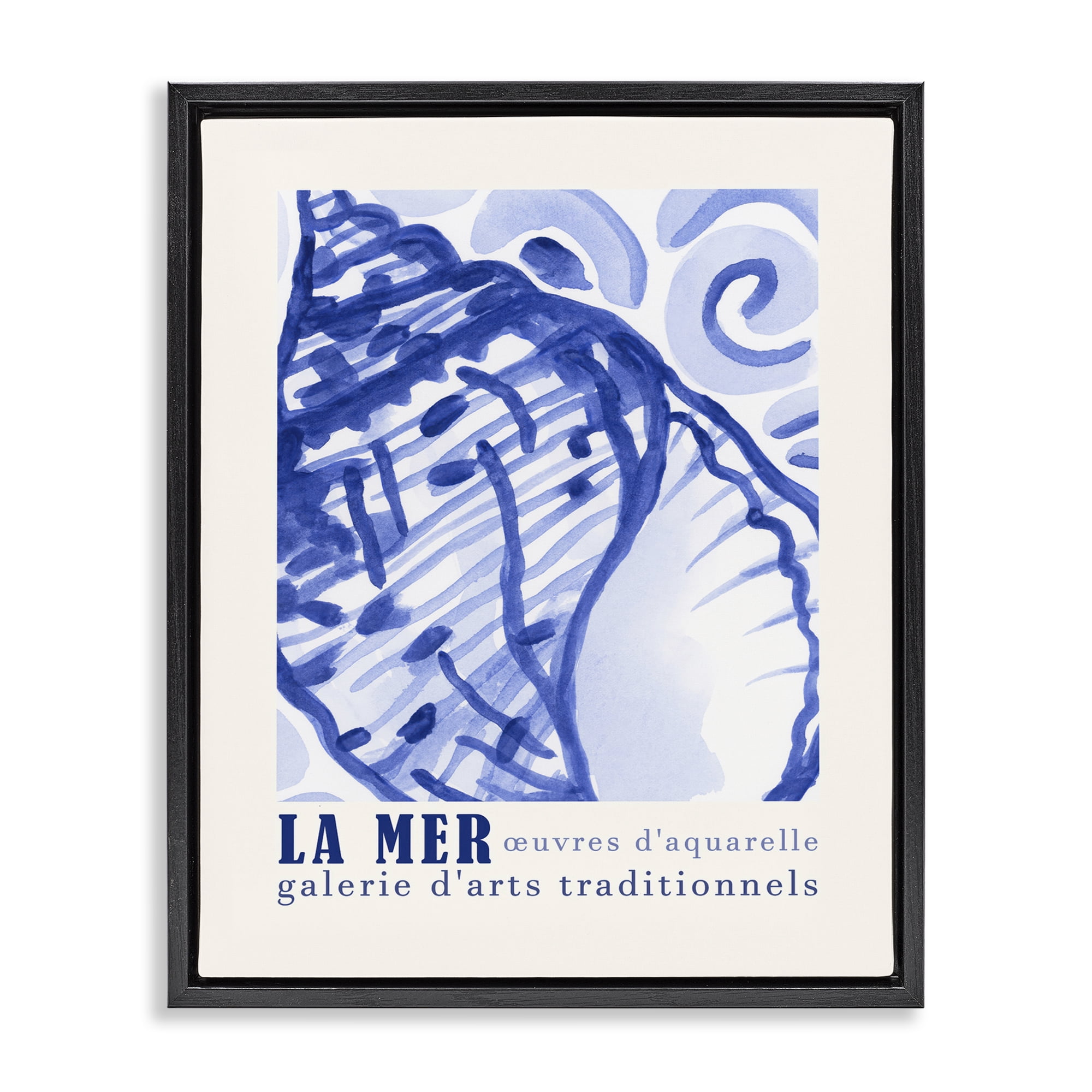 Stupell Industries Blue Seashell Gallery Show Nautical & Beach Painting Black Floater Framed Canvas Art Print Wall Art, 17 x 21