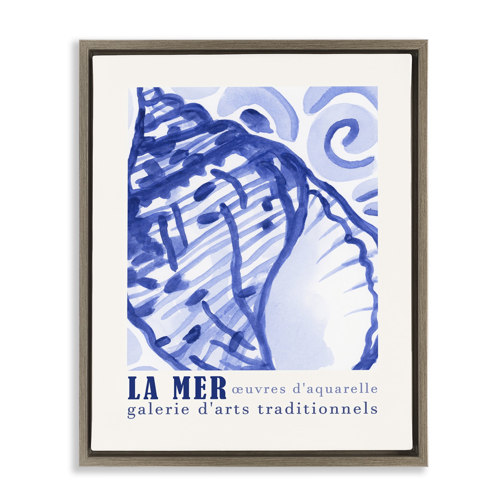 Stupell Industries Blue Seashell Gallery Show Nautical & Beach Painting Brown Floater Framed Canvas Art Print Wall Art, 17 x 21