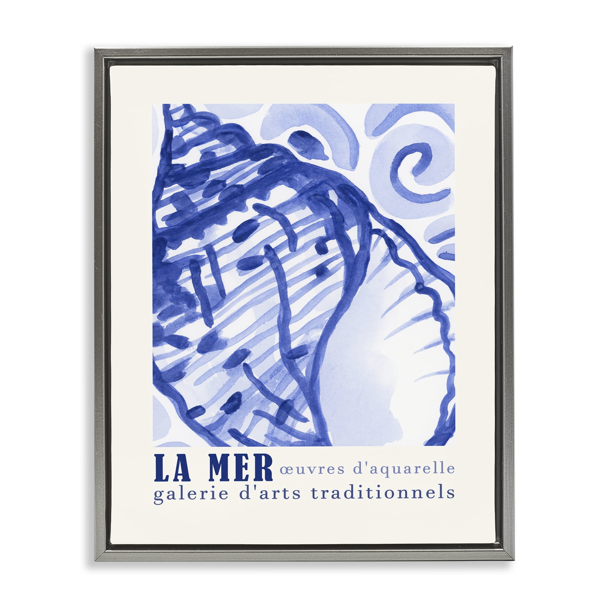 Stupell Industries Blue Seashell Gallery Show Nautical & Beach Painting Gray Floater Framed Canvas Art Print Wall Art, 17 x 21