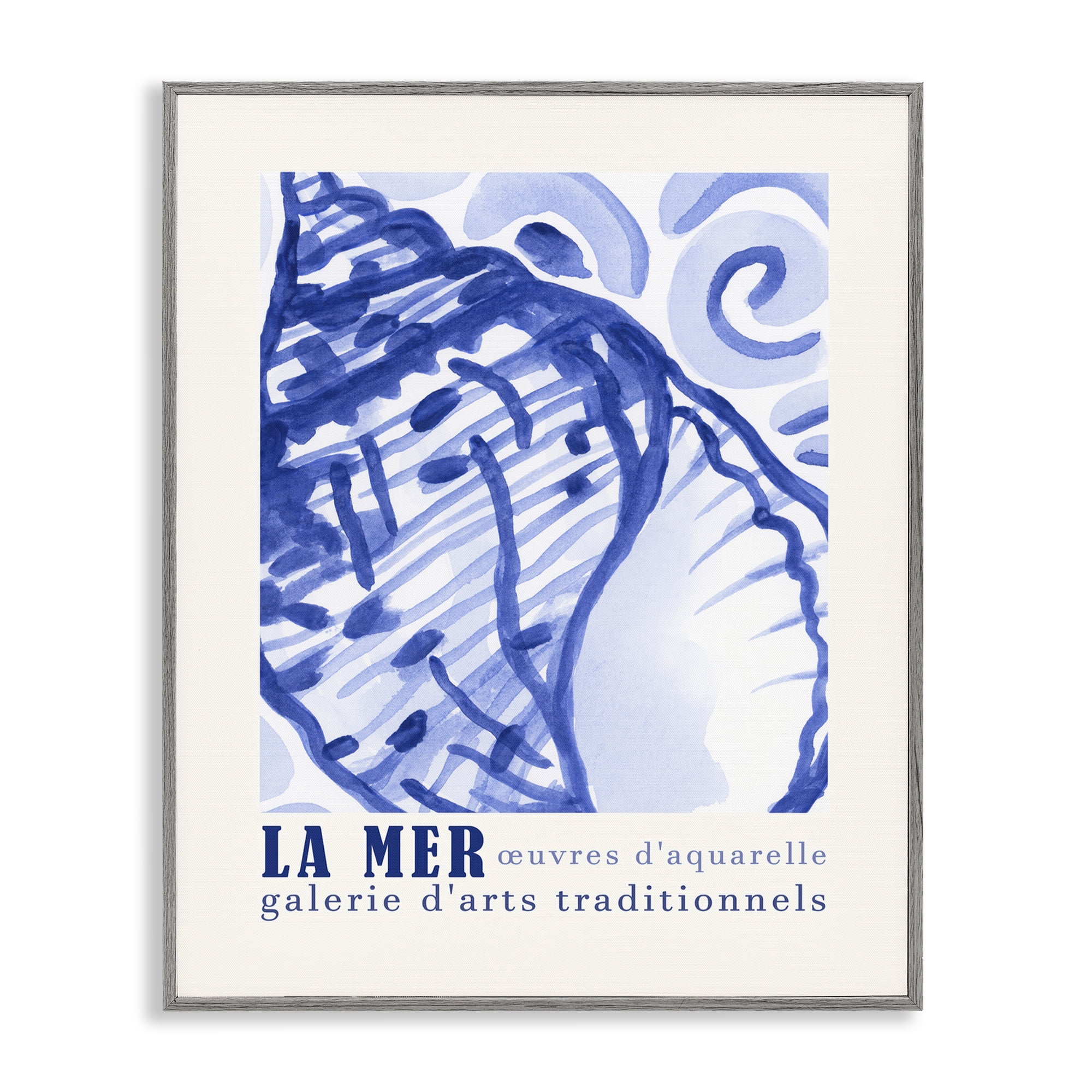 Stupell Industries Blue Seashell Gallery Show Nautical & Beach Painting Gray Framed Art Print Wall Art, 16 x 20