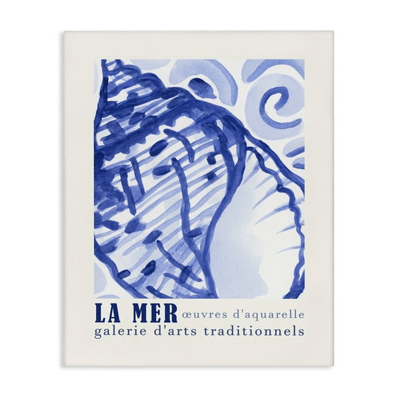 Stupell Industries Blue Seashell Gallery Show Nautical & Beach Painting Wrapped Canvas Art Print Wall Art, 16 x 20