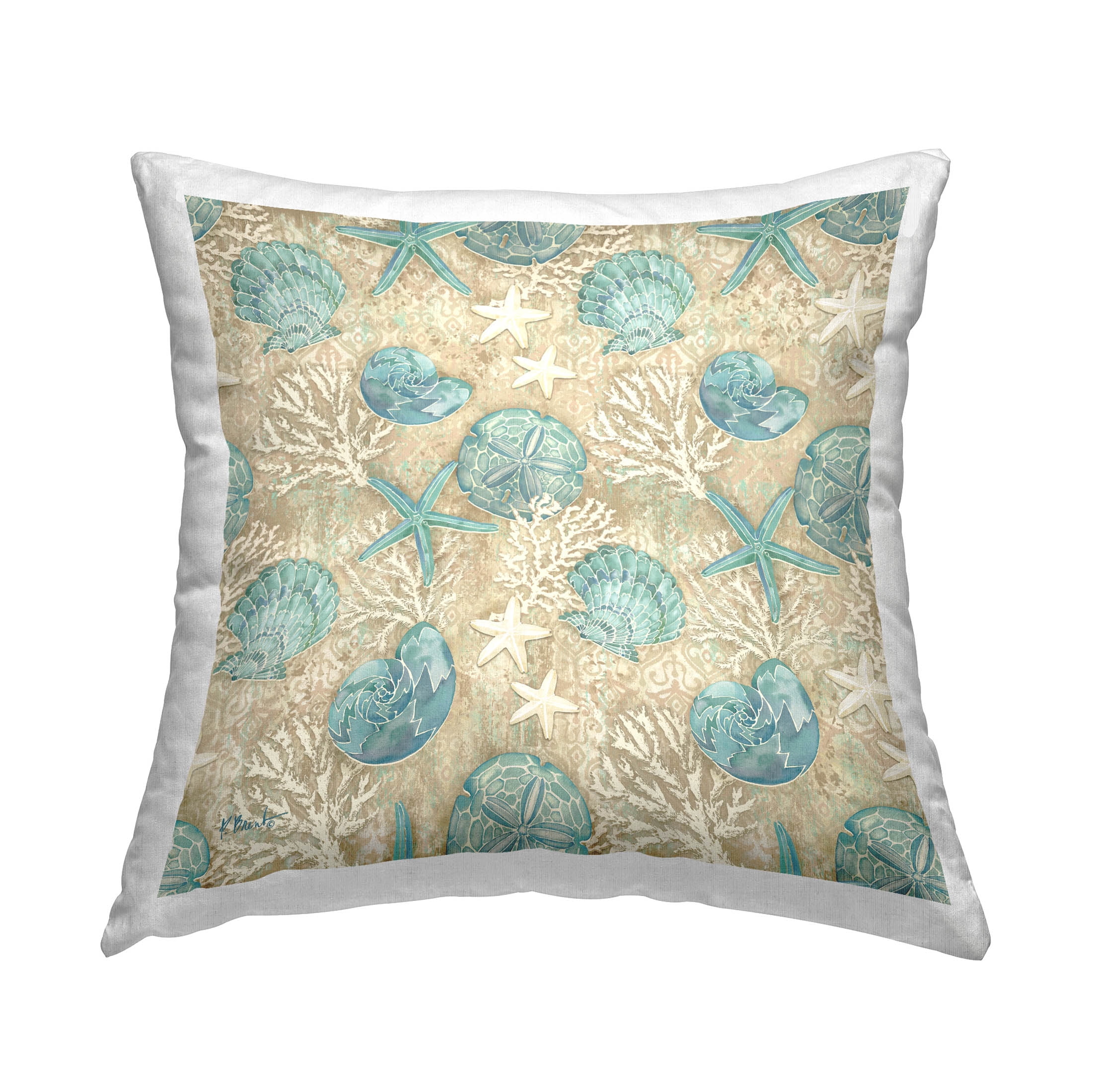 Stupell Industries Blue Seashells Coral Pattern Printed Throw Pillow Design by Paul Brent
