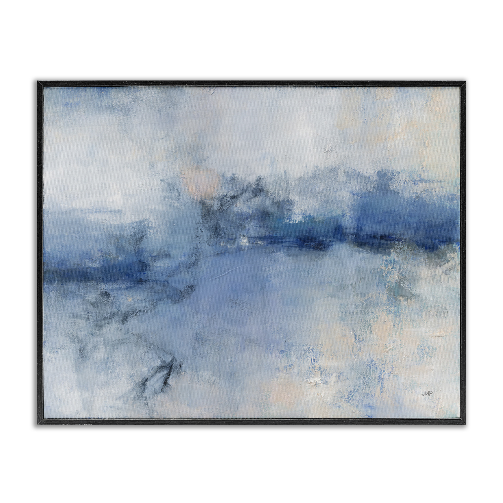 Stupell Industries Blue Seaside Impressions Abstract Painting Black Framed Art Print Wall Art, 20 x 16