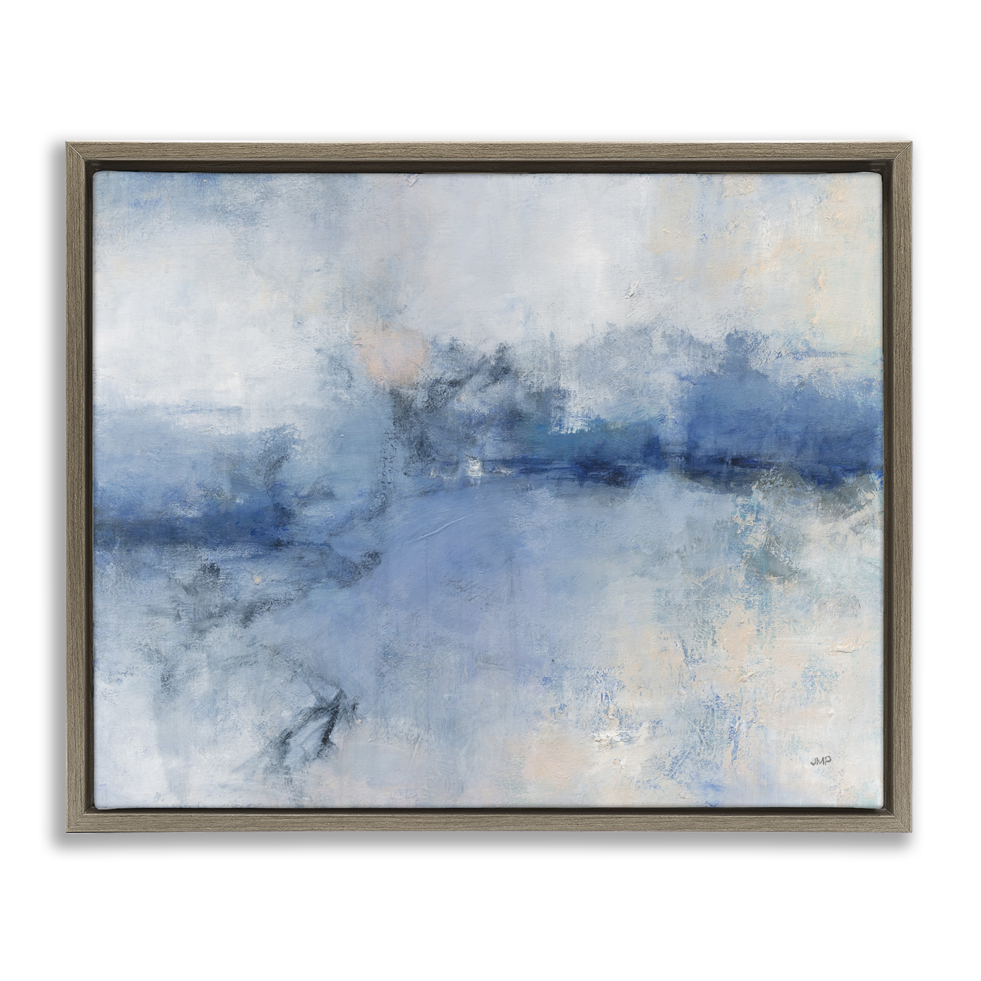 Stupell Industries Blue Seaside Impressions Abstract Painting Brown Floater Framed Canvas Art Print Wall Art, 21 x 17