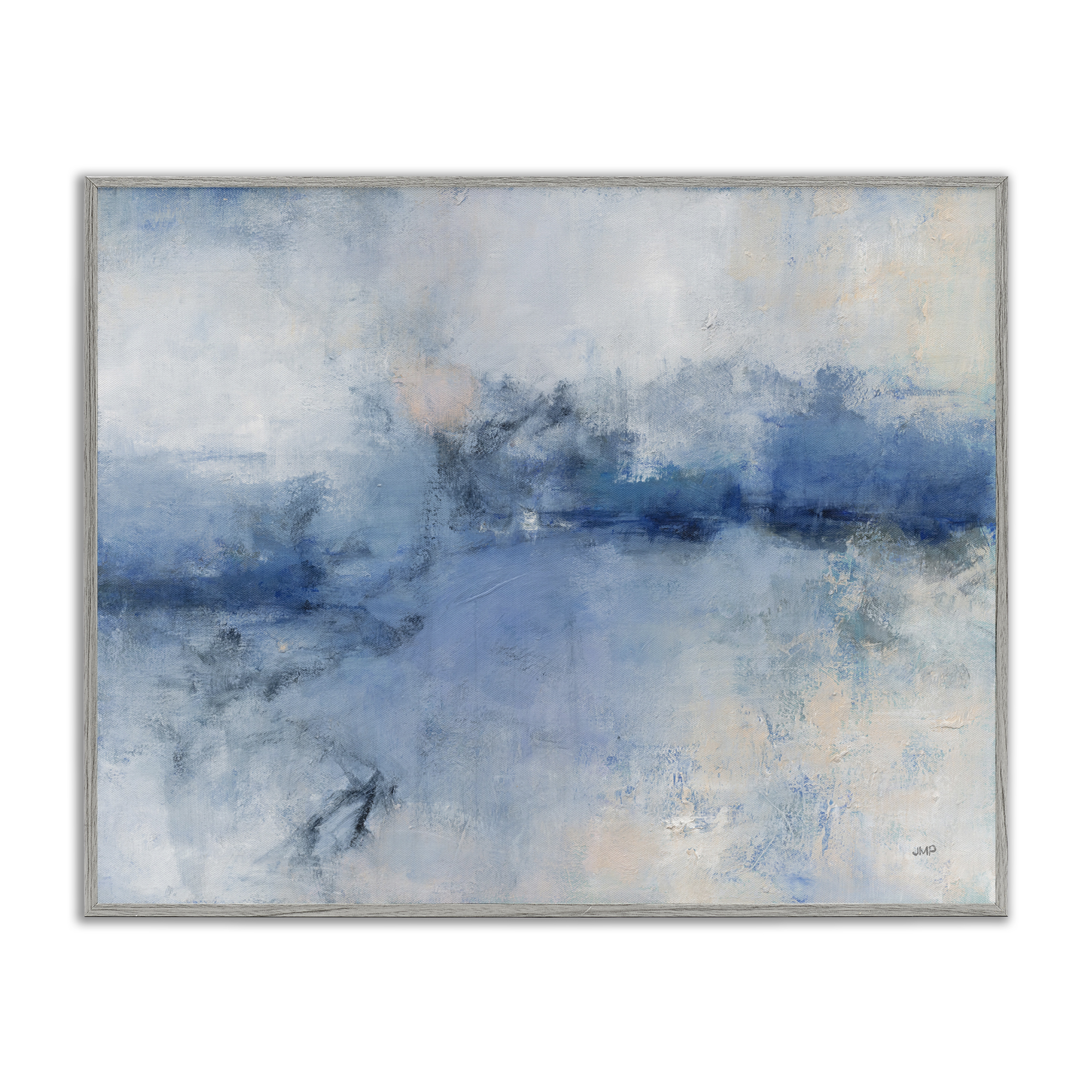Stupell Industries Blue Seaside Impressions Abstract Painting Gray Framed Art Print Wall Art, 30 x 24