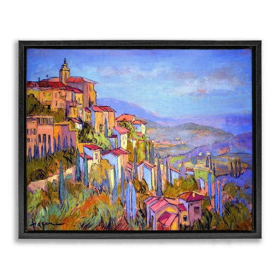 Stupell Industries Blue Shadowed Cityscape Landscape & Nature Painting Black Floater Framed Canvas Art Print Wall Art, 21 x 17