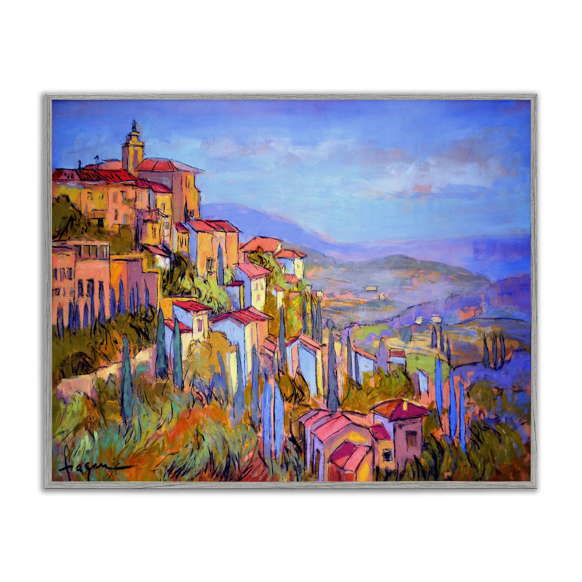 Stupell Industries Blue Shadowed Cityscape Landscape & Nature Painting Gray Framed Art Print Wall Art, 20 x 16