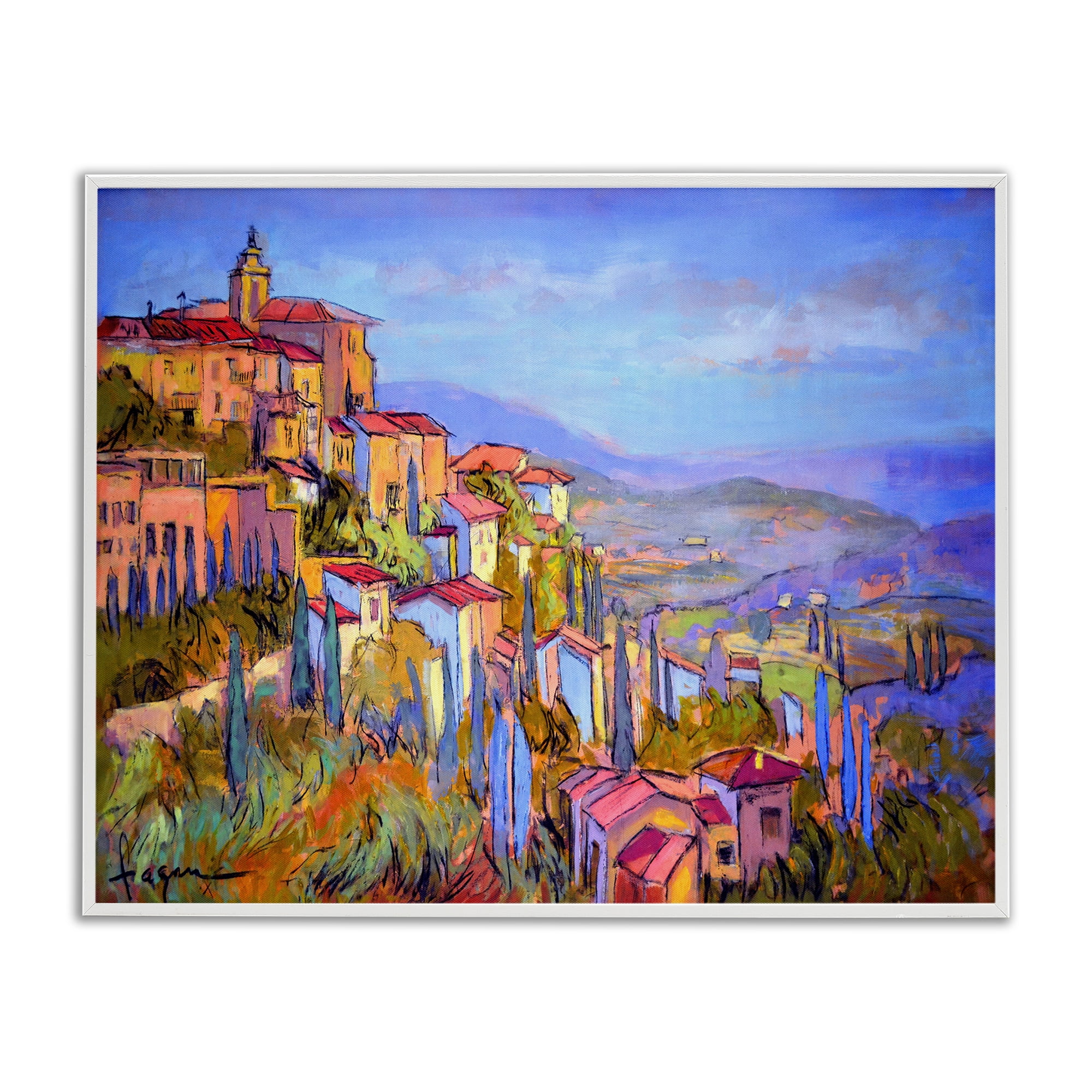 Stupell Industries Blue Shadowed Cityscape Landscape & Nature Painting White Framed Art Print Wall Art, 14 x 11