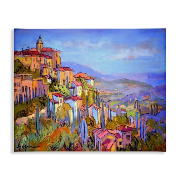 Stupell Industries Blue Shadowed Cityscape Landscape & Nature Painting Wrapped Canvas Art Print Wall Art, 20 x 16