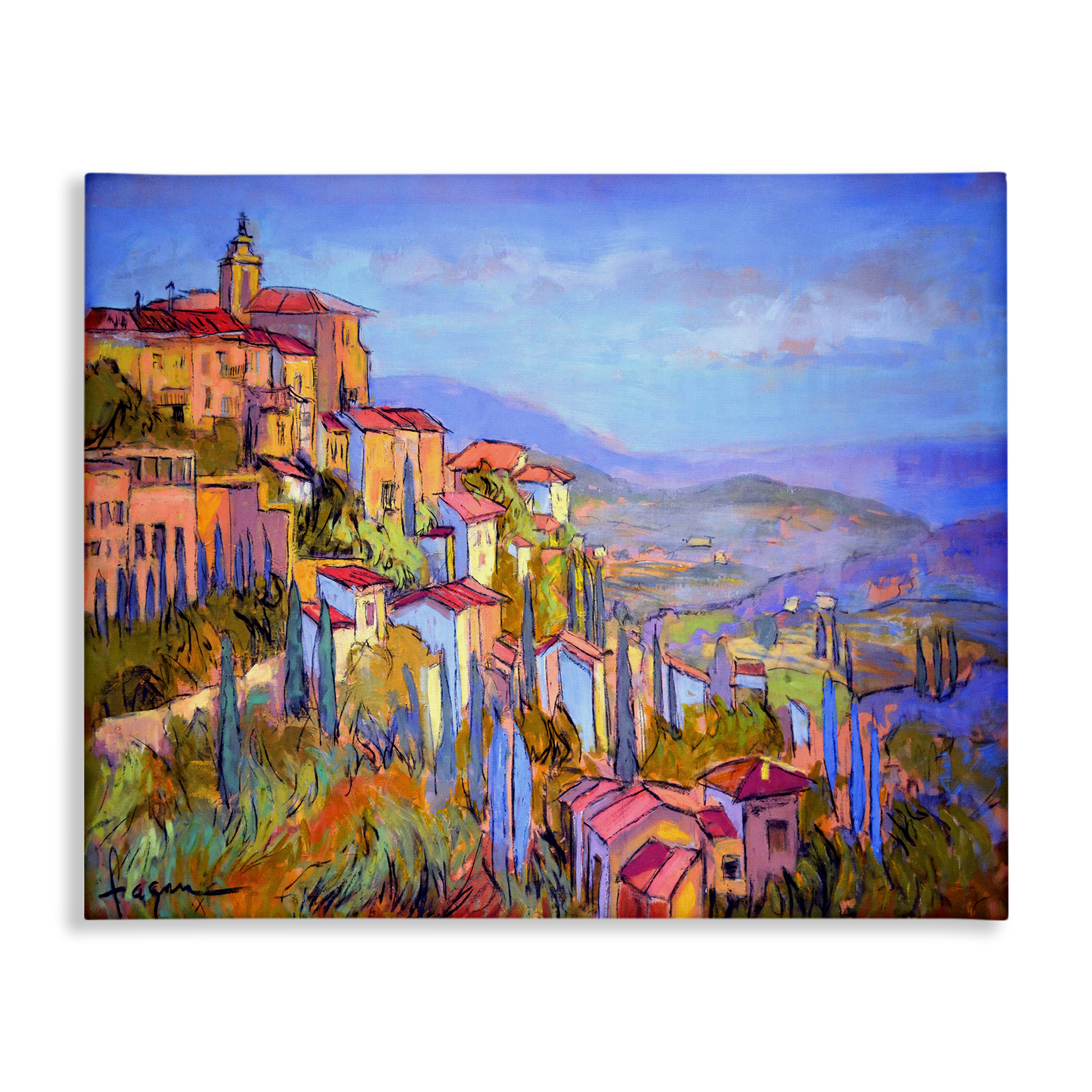 Stupell Industries Blue Shadowed Cityscape Landscape & Nature Painting Wrapped Canvas Art Print Wall Art, 30 x 24