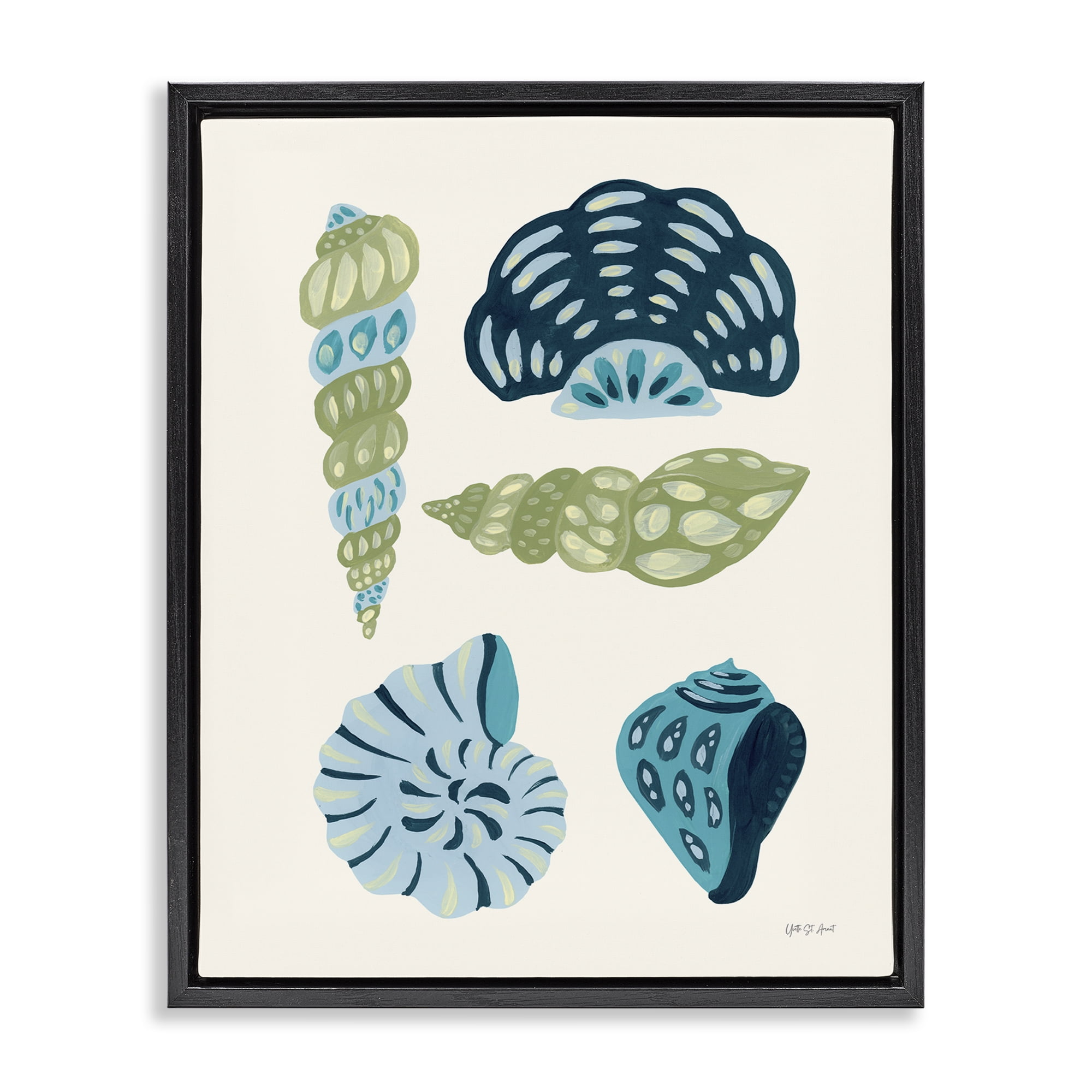 Stupell Industries Blue Shell Collection Nautical & Beach Painting Black Floater Framed Canvas Art Print Wall Art, 25 x 31