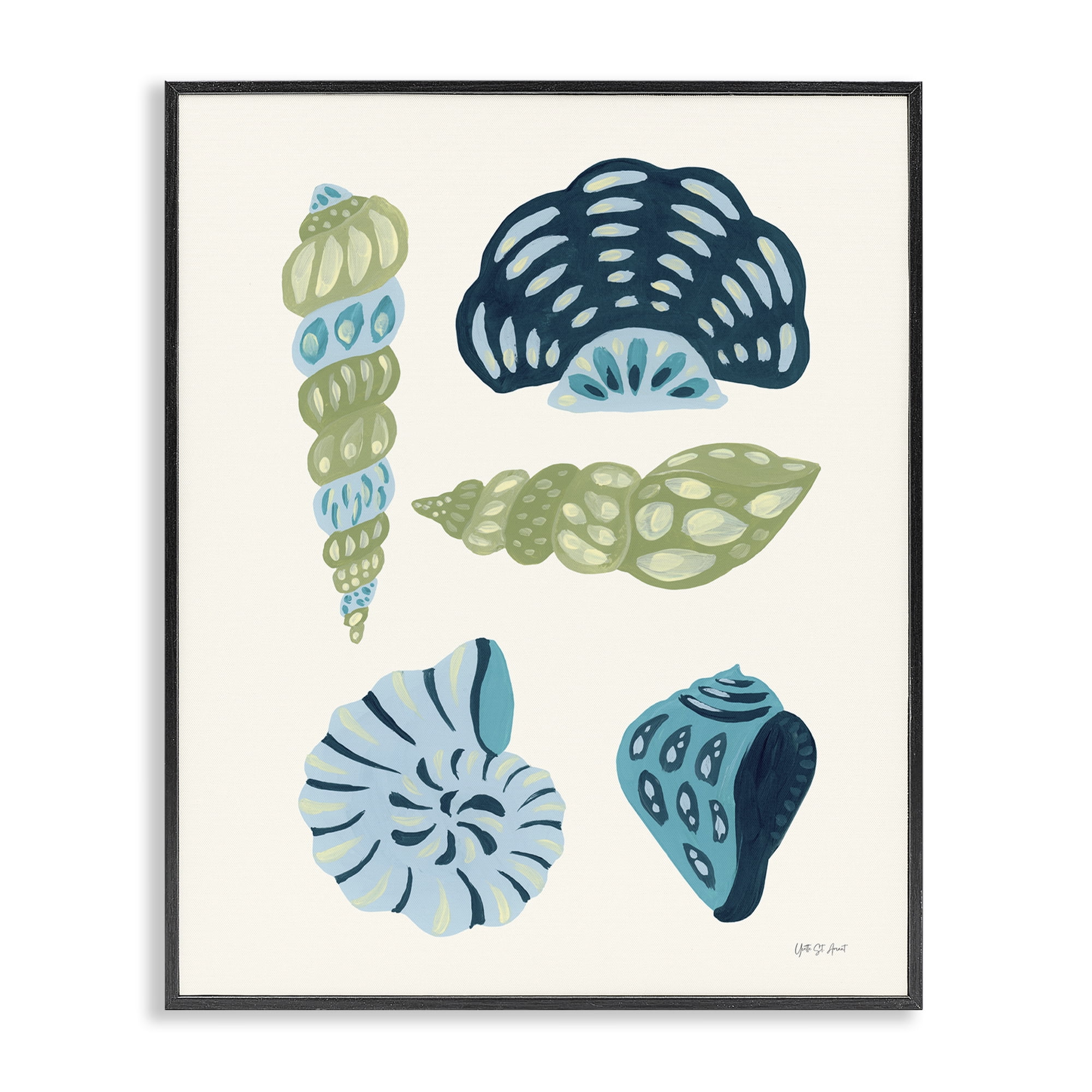 Stupell Industries Blue Shell Collection Nautical & Beach Painting Black Framed Art Print Wall Art, 11 x 14