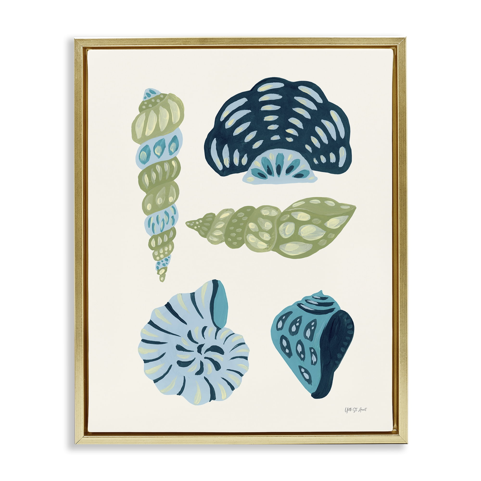 Stupell Industries Blue Shell Collection Nautical & Beach Painting Gold Floater Framed Canvas Art Print Wall Art, 25 x 31