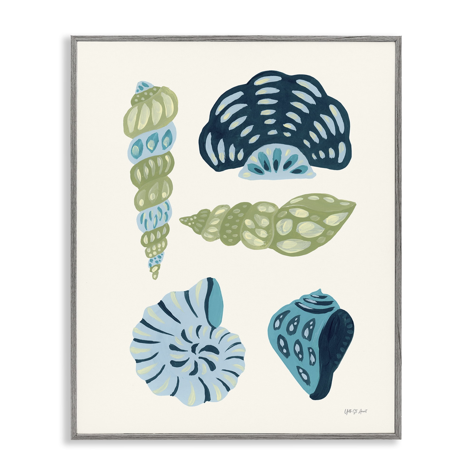 Stupell Industries Blue Shell Collection Nautical & Beach Painting Gray Framed Art Print Wall Art, 11 x 14