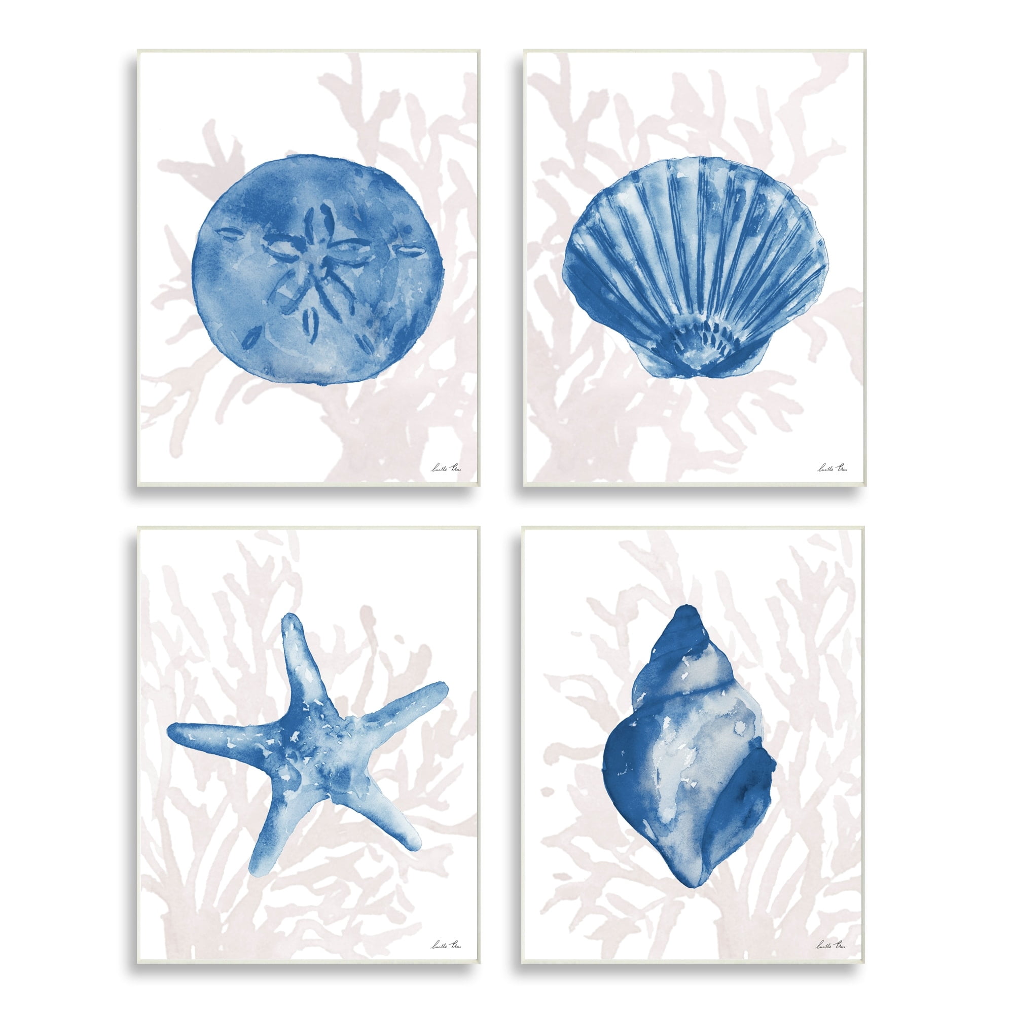 Stupell Industries Blue Shells Starfish and Sand Dollar over Seaweed, 10 x 15,Design by Lucille Price