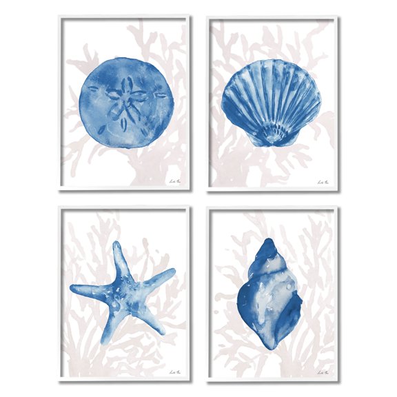 Stupell Industries Blue Shells Starfish and Sand Dollar over Seaweed, 11 x 14,Design by Lucille Price