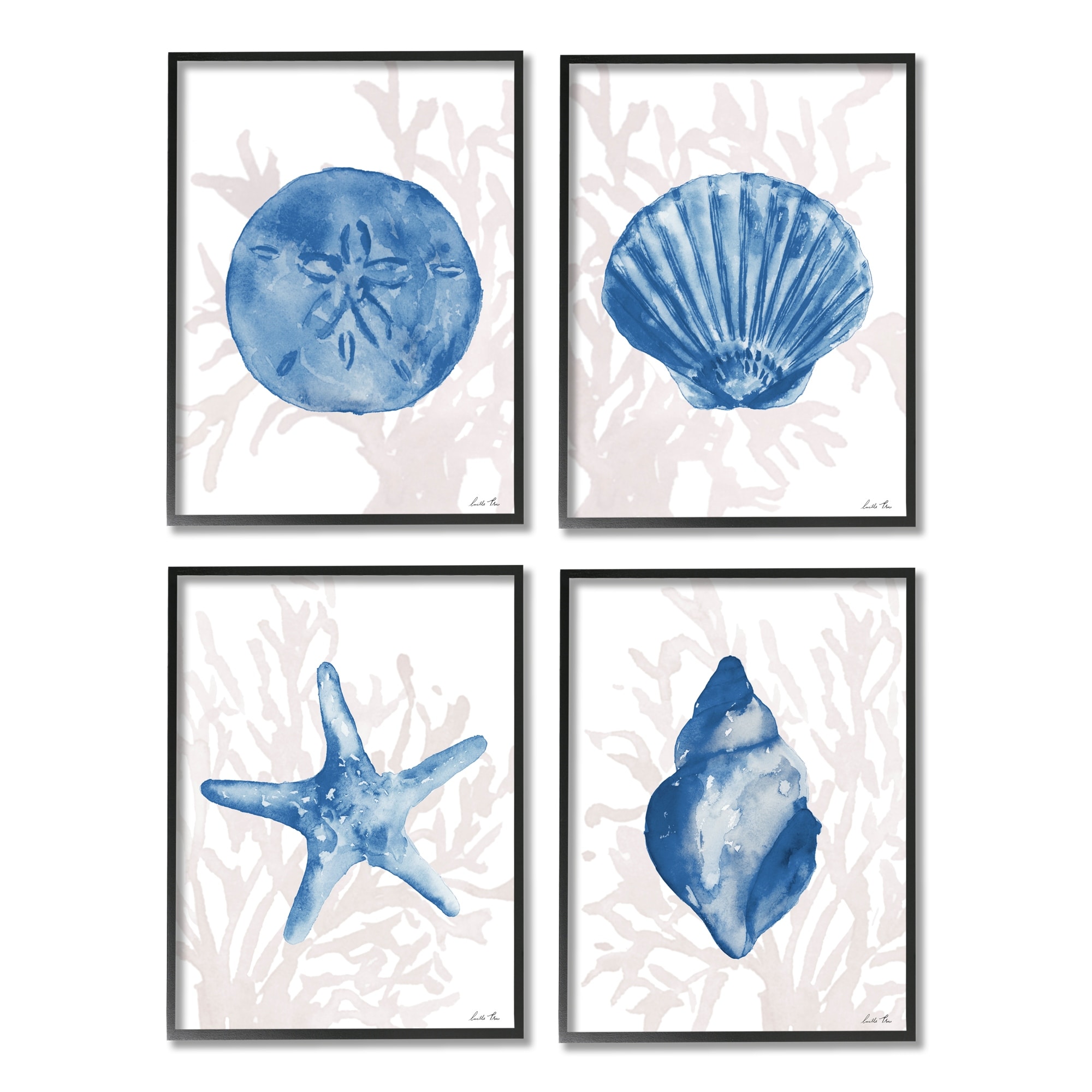 Stupell Industries Blue Shells Starfish and Sand Dollar over Seaweed, 16 x 20,Design by Lucille Price