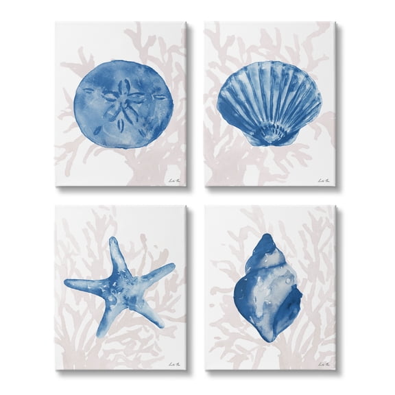 Stupell Industries Blue Shells Starfish and Sand Dollar over Seaweed, 16 x 20,Design by Lucille Price