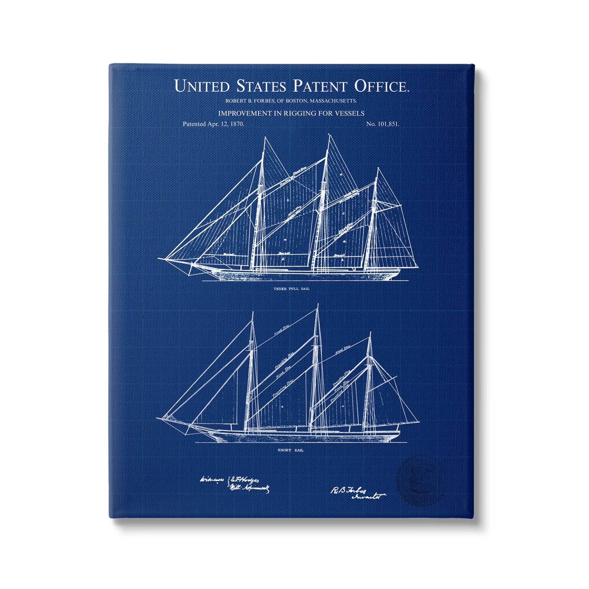 Stupell Industries Blue Ship Boat Diagram Detailed Blueprint Patent Design Canvas Wall Art, 16 x 20, Design by Karl Hronek