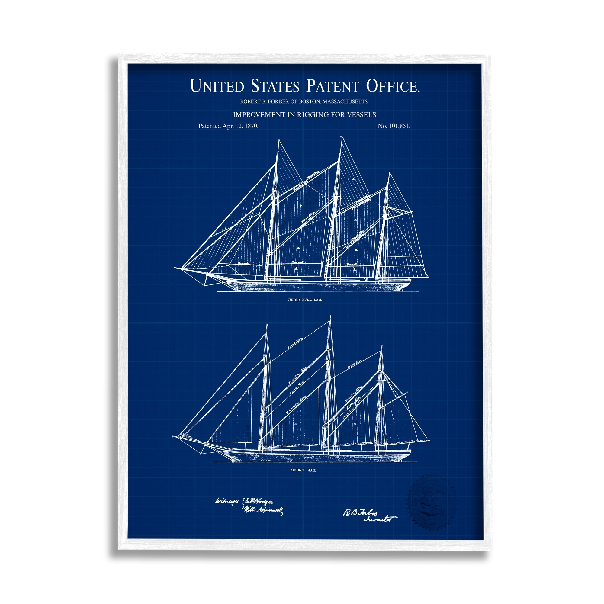 Stupell Industries Blue Ship Boat Diagram Detailed Blueprint Patent Design Framed Wall Art, 24 x 30, Design by Karl Hronek