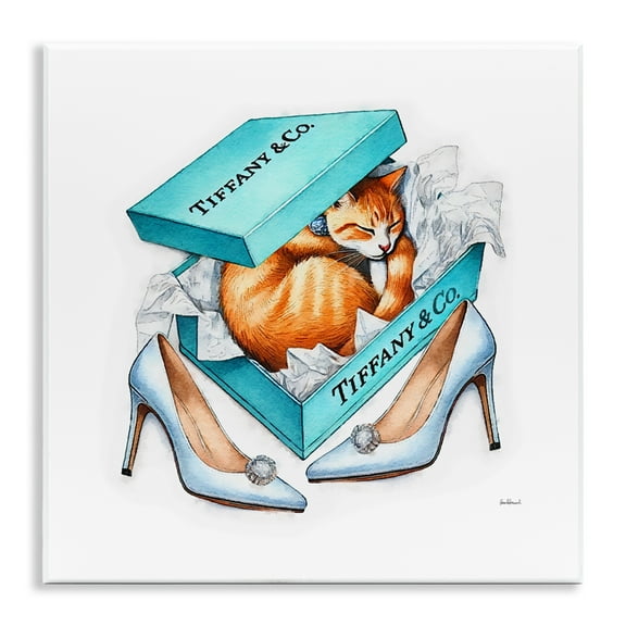 Stupell Industries Blue Shoebox with Cat Animals Painting Unframed Art Print Wall Art, 12 x 12