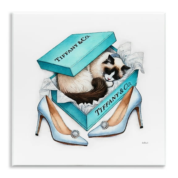 Stupell Industries Blue Shoebox with Kitten Animals Painting Unframed Art Print Wall Art, 12 x 12