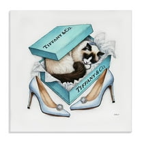 Stupell Industries Blue Shoebox with Kitten Animals Painting Wrapped Canvas Art Print Wall Art, 17 x 17