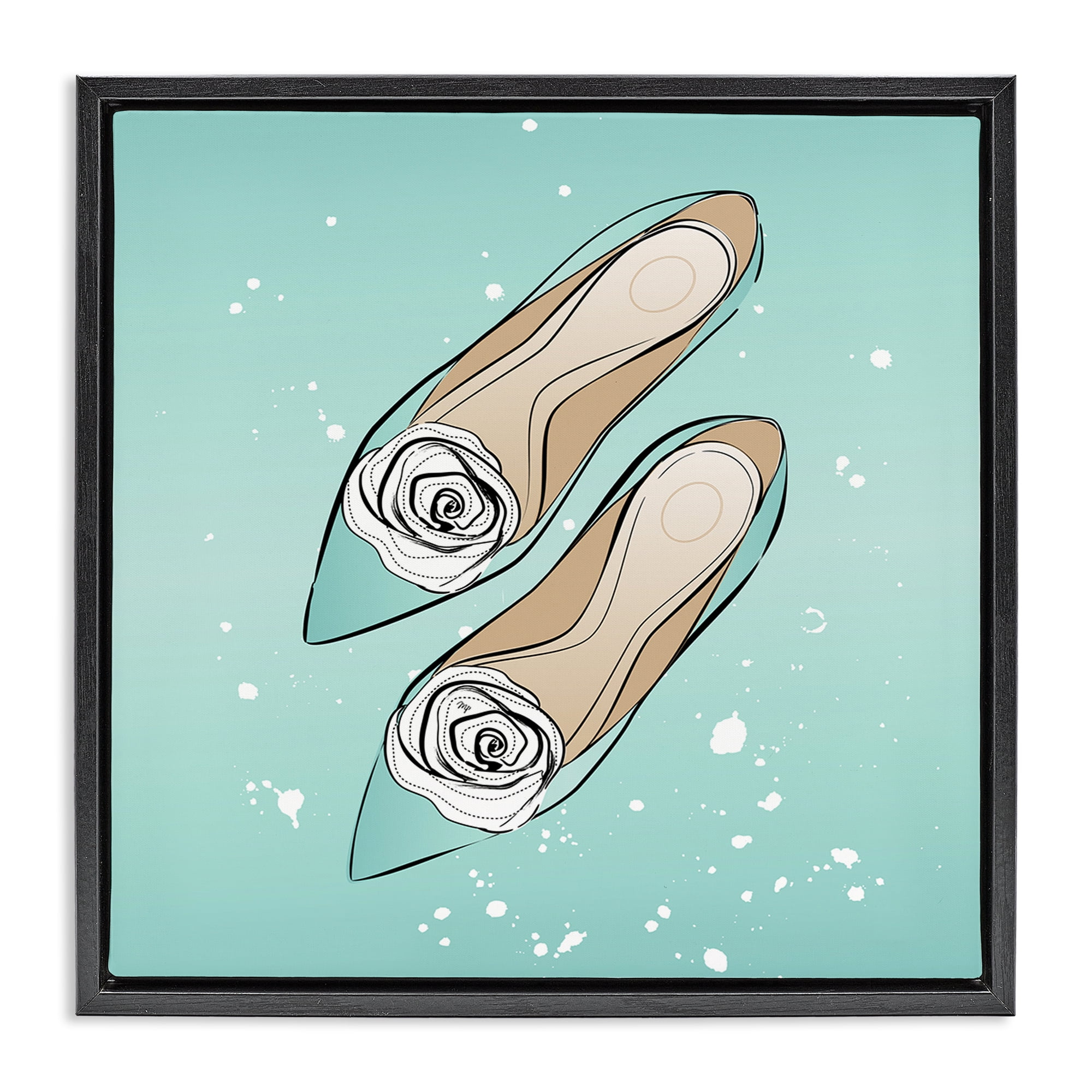 Stupell Industries Blue Shoes with Flowers Beauty & Fashion Painting Black Floater Framed Art Print Wall Art, 25 x 25