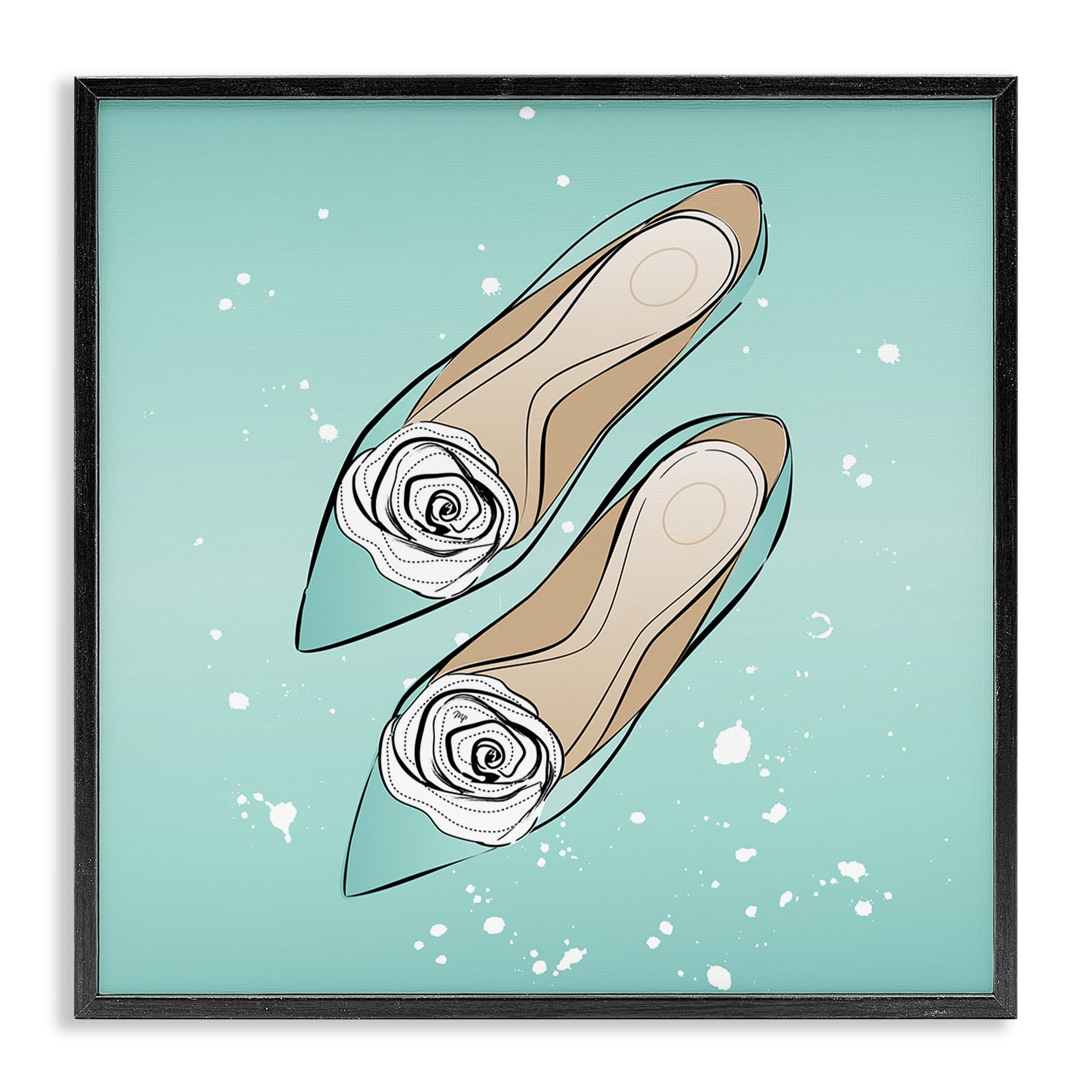 Stupell Industries Blue Shoes with Flowers Beauty & Fashion Painting Black Framed Art Print Wall Art, 17 x 17