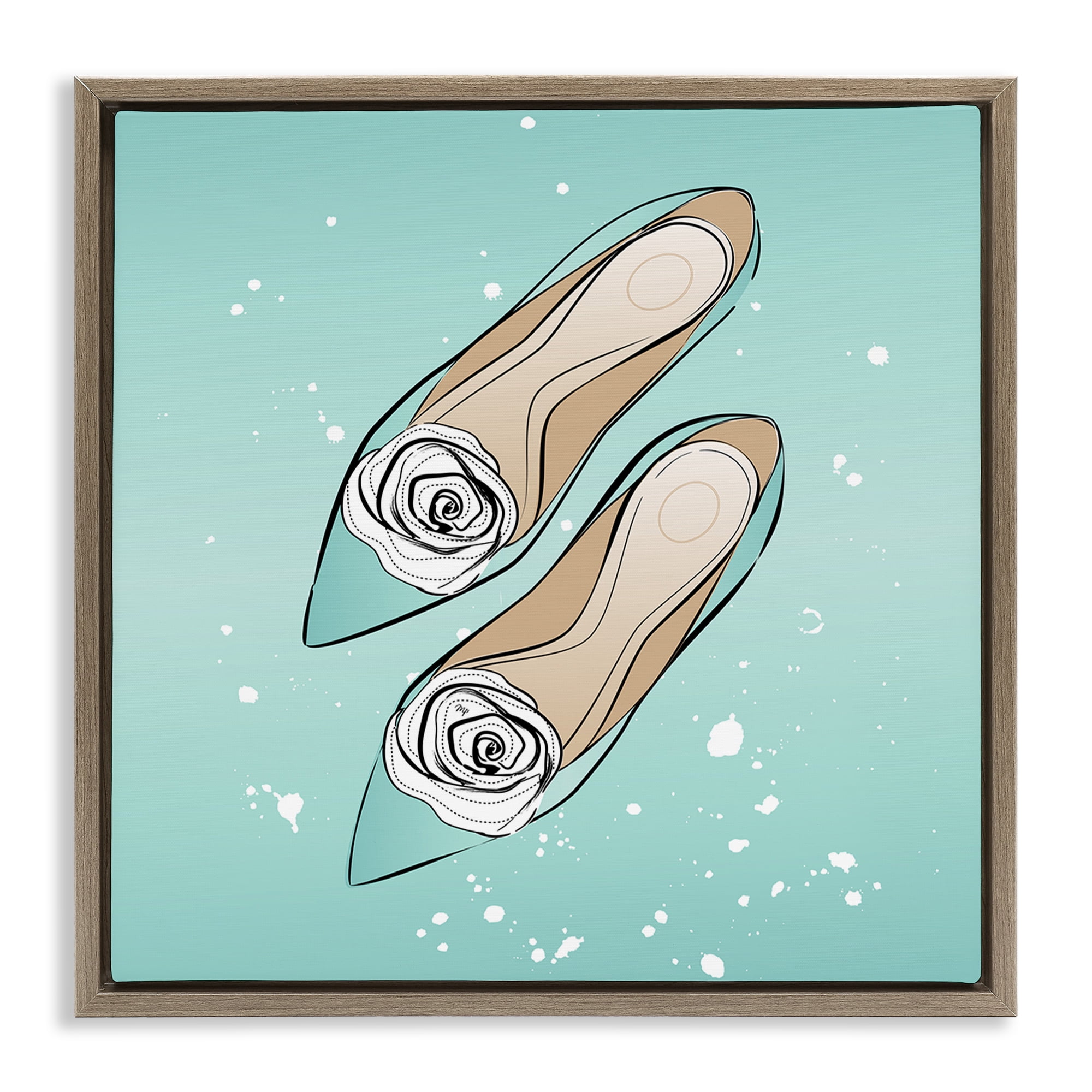 Stupell Industries Blue Shoes with Flowers Beauty & Fashion Painting Brown Floater Framed Art Print Wall Art, 18 x 18