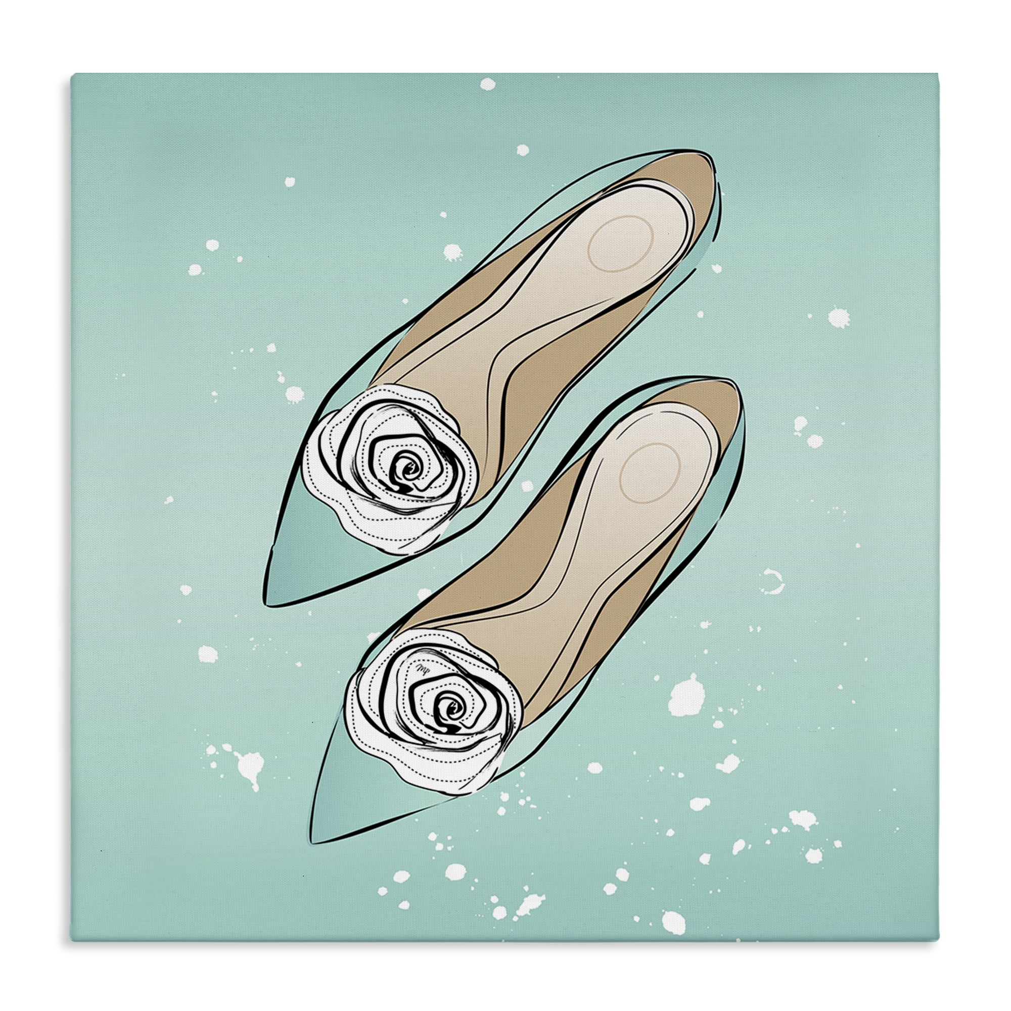 Stupell Industries Blue Shoes with Flowers Beauty & Fashion Painting Gallery Wrapped Canvas Art Print Wall Art, 17 x 17