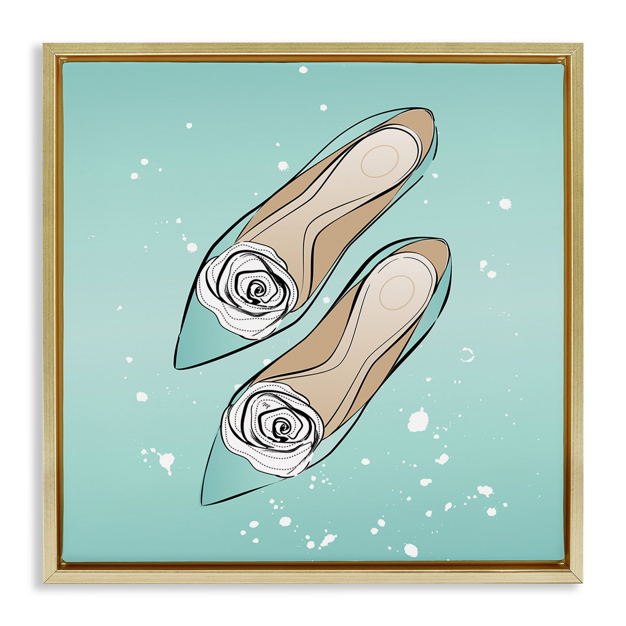 Stupell Industries Blue Shoes with Flowers Beauty & Fashion Painting Gold Floater Framed Art Print Wall Art, 25 x 25