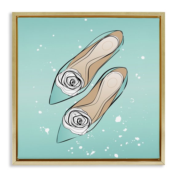 Stupell Industries Blue Shoes with Flowers Beauty & Fashion Painting Gold Floater Framed Art Print Wall Art, 25 x 25