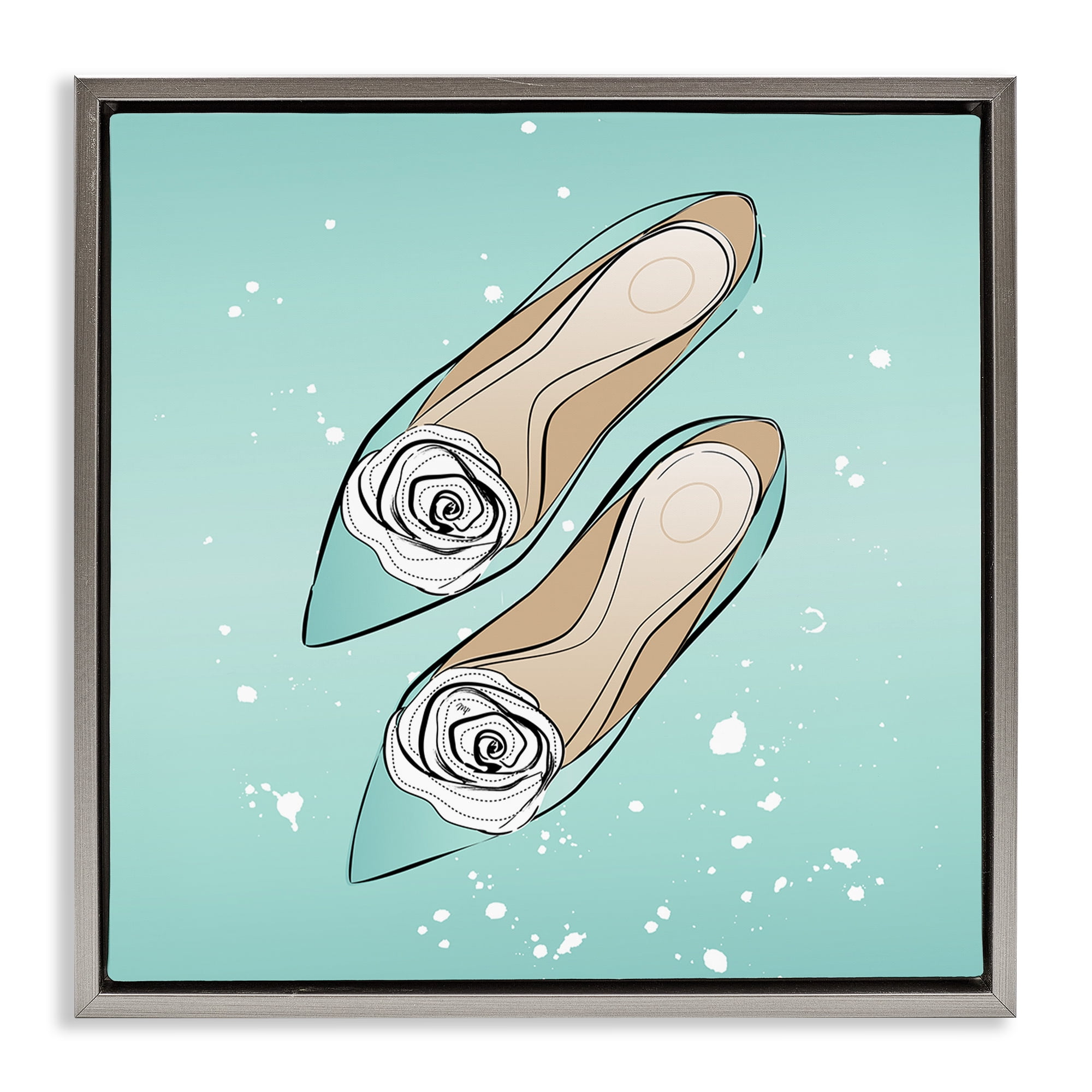 Stupell Industries Blue Shoes with Flowers Beauty & Fashion Painting Gray Floater Framed Art Print Wall Art, 18 x 18