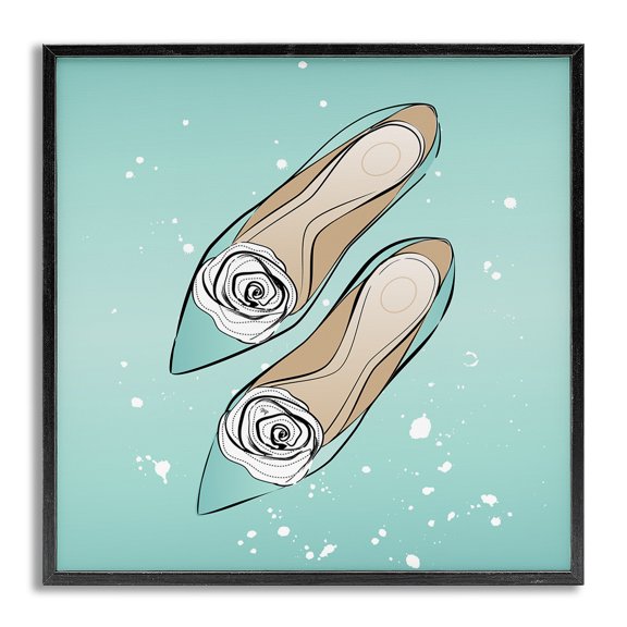 Stupell Industries Blue Shoes with Flowers Beauty & Fashion Painting Gray Framed Art Print Wall Art, 12 x 12