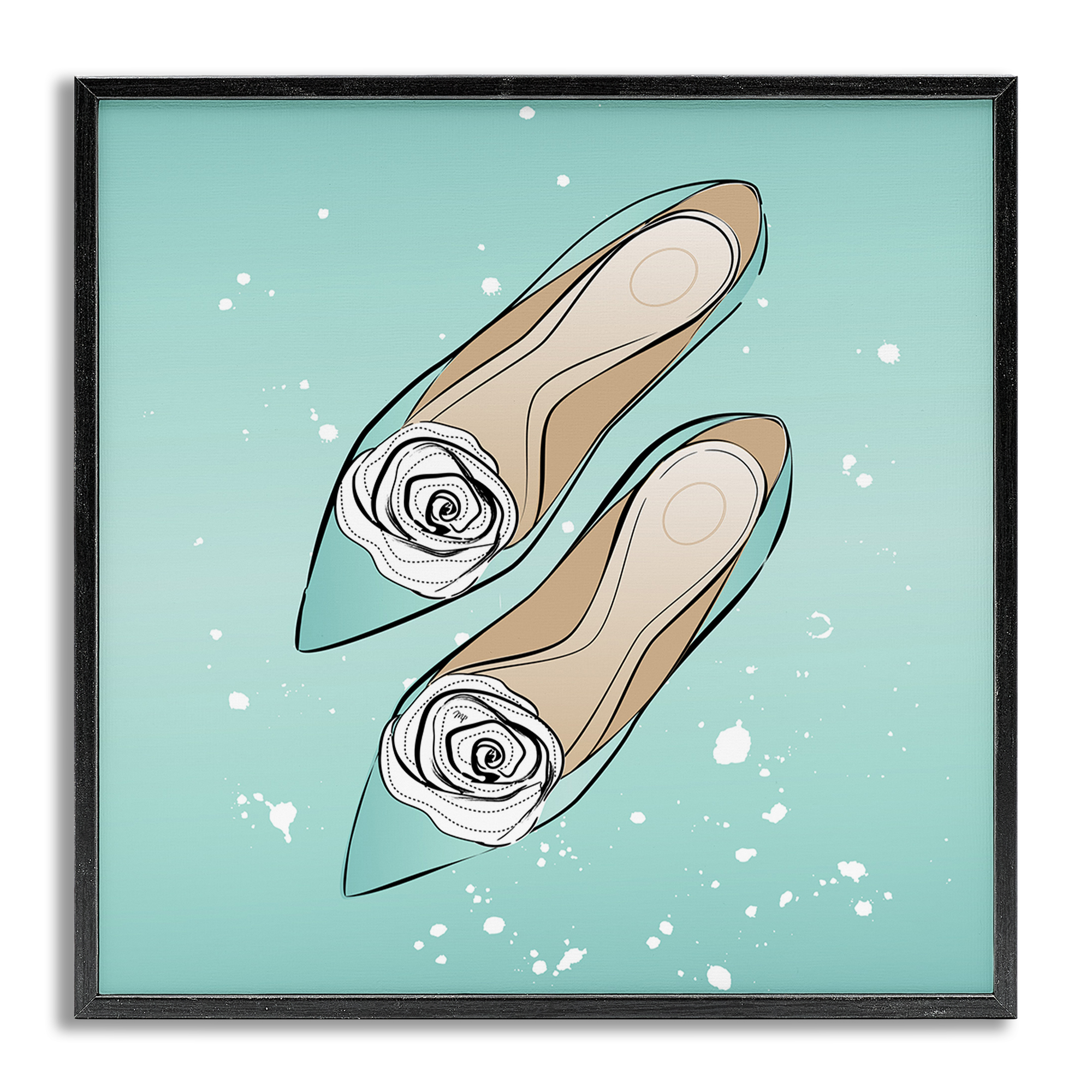 Stupell Industries Blue Shoes with Flowers Beauty & Fashion Painting Gray Framed Art Print Wall Art, 17 x 17