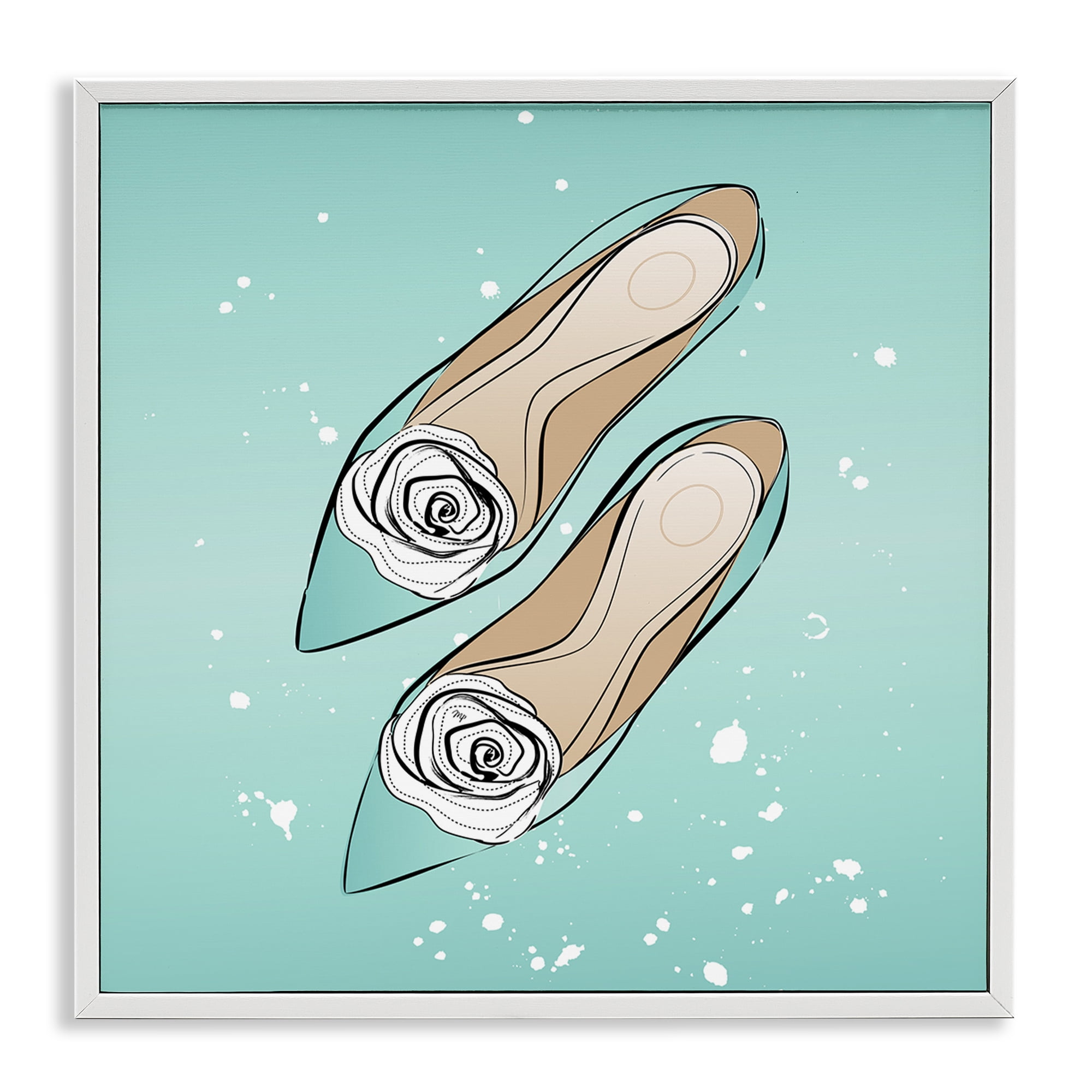 Stupell Industries Blue Shoes with Flowers Beauty & Fashion Painting White Framed Art Print Wall Art, 24 x 24