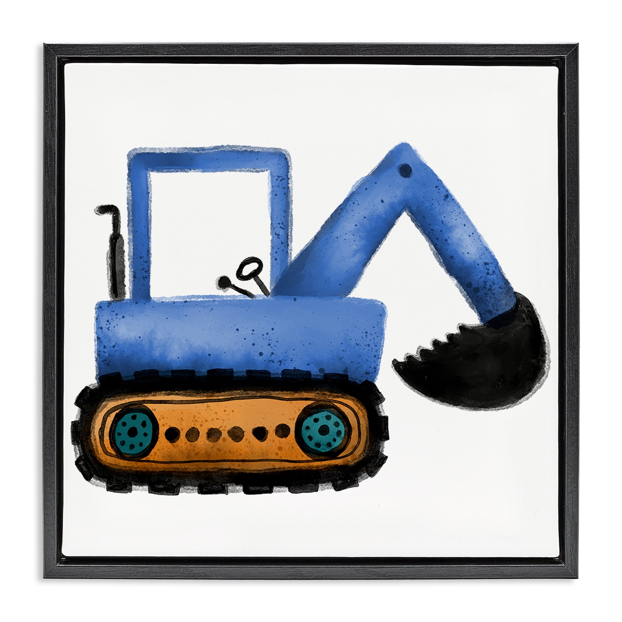 Stupell Industries Blue Simple Bulldozer Transportation Painting Black Floater Framed Canvas Art Print Wall Art, 18 x 18