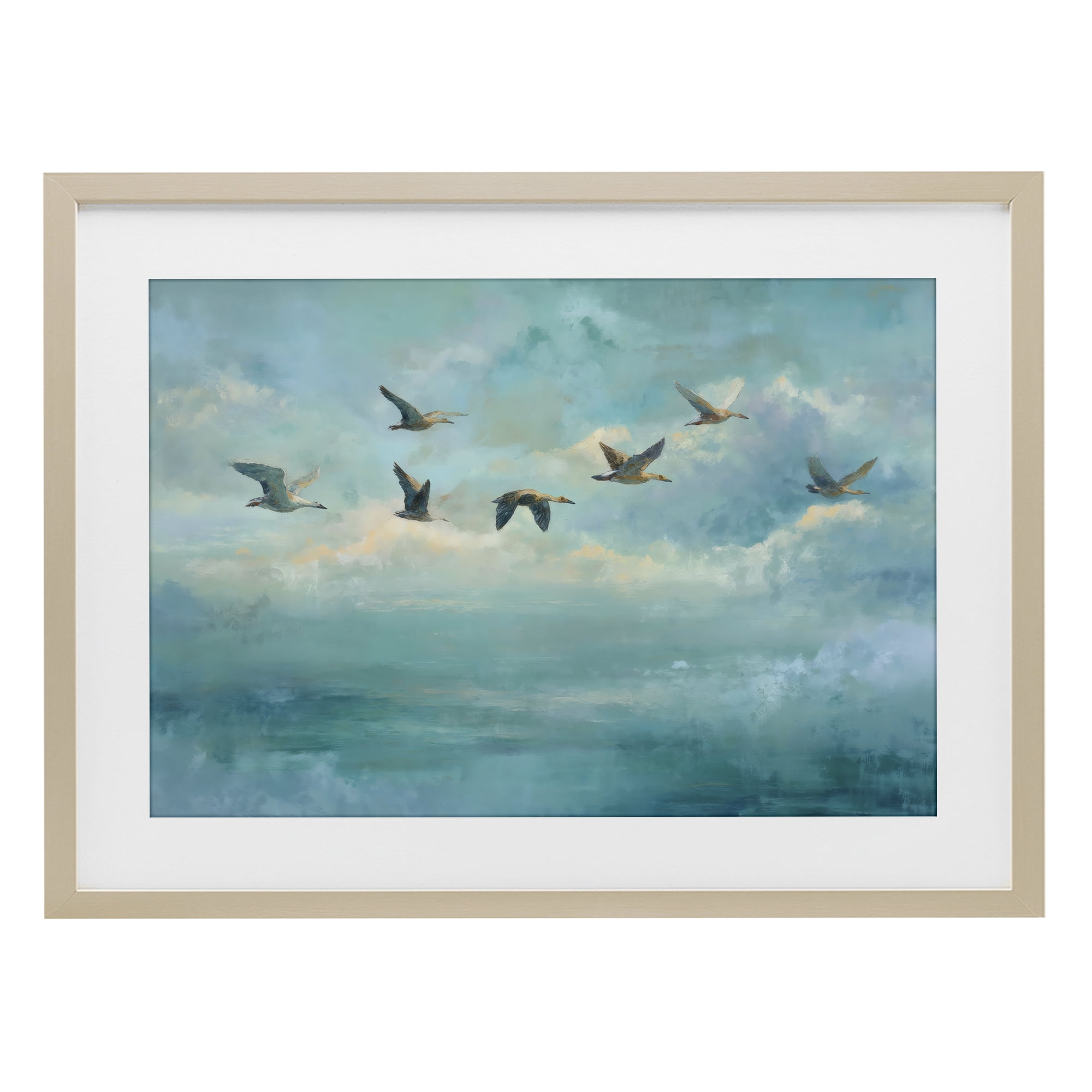 Stupell Industries Blue Skies Geese Birch Framed Print Under Glass, design by Petal Prints Design
