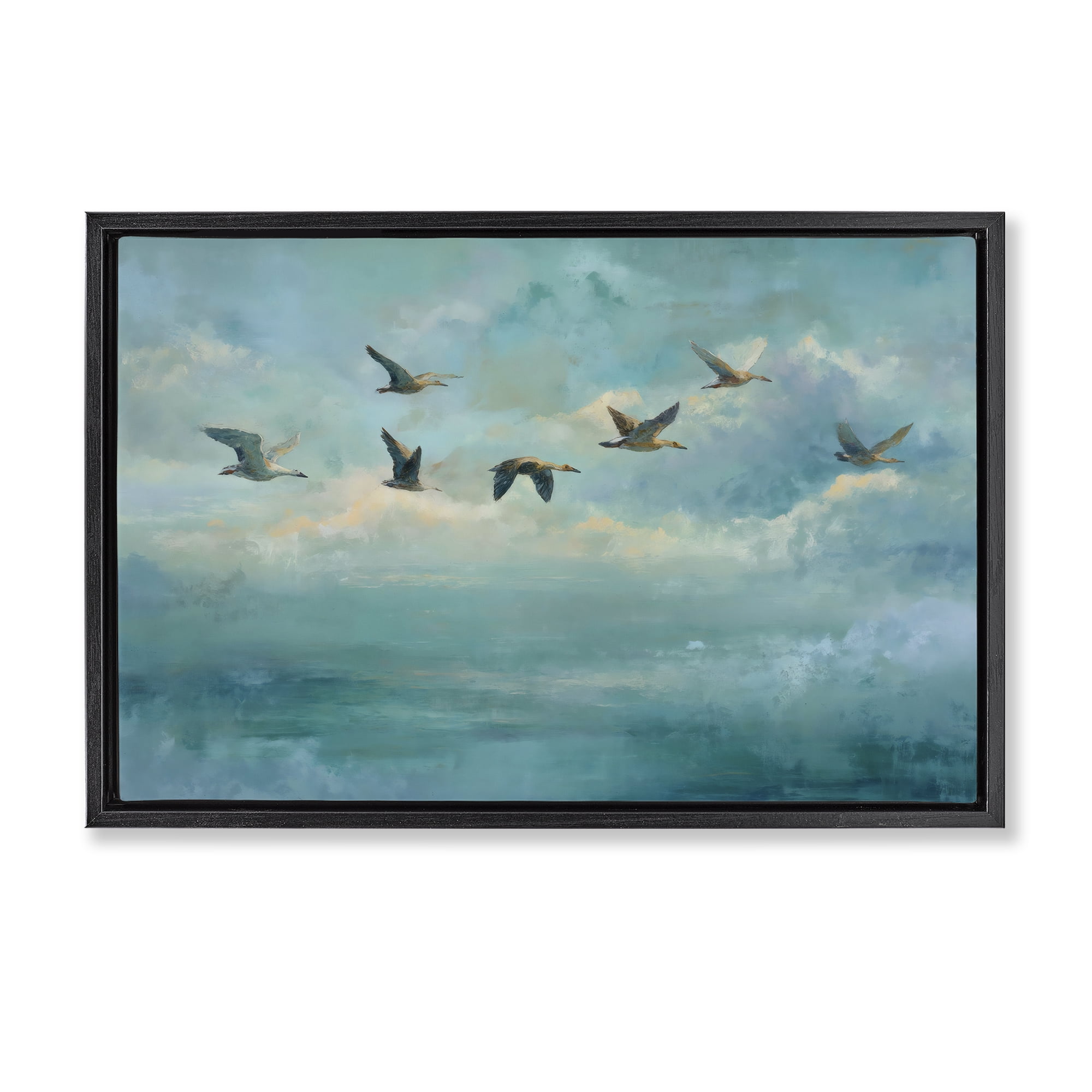 Stupell Industries Blue Skies Geese Black Framed Floater Canvas Wall Art, design by Petal Prints Design