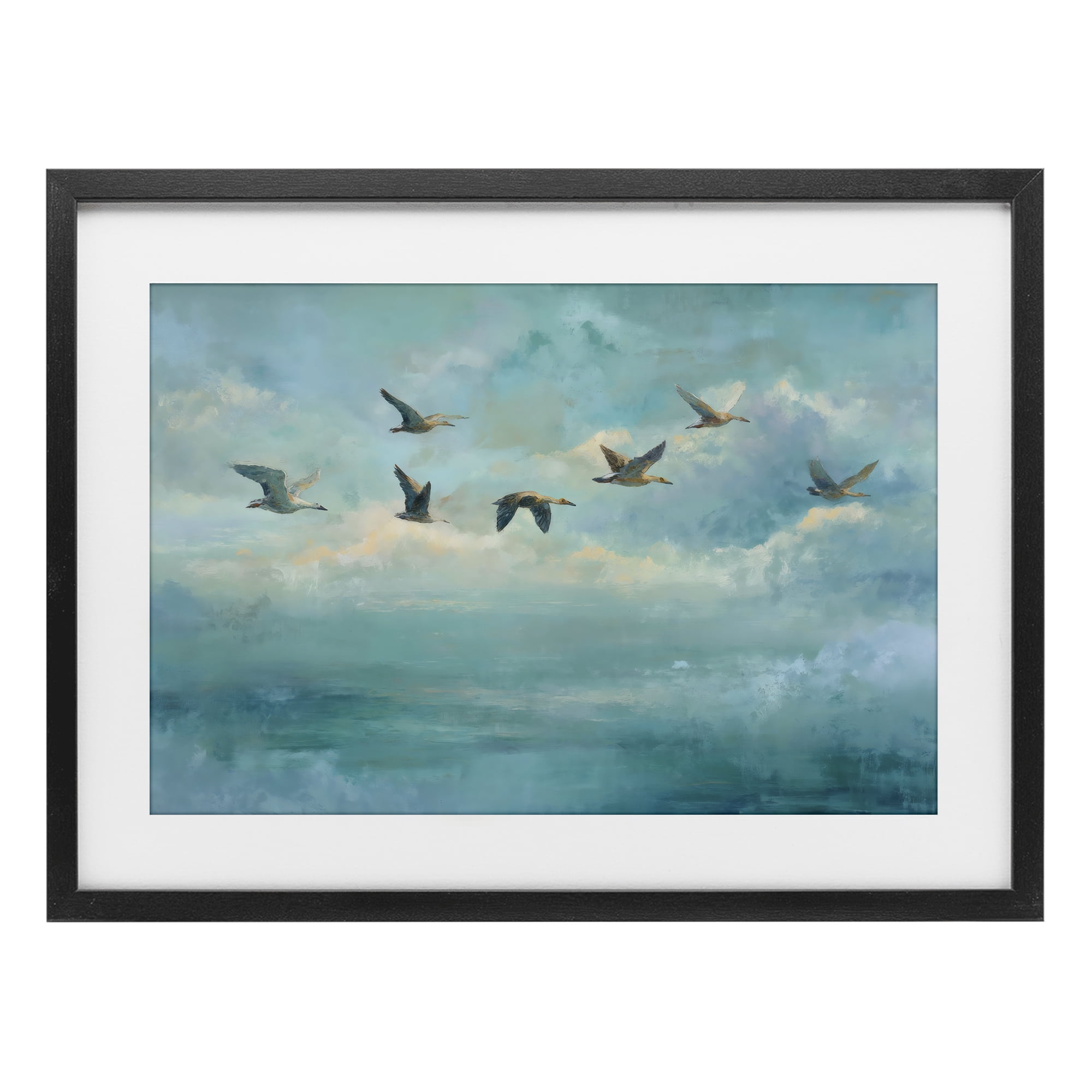 Stupell Industries Blue Skies Geese Black Framed Print Under Glass, design by Petal Prints Design