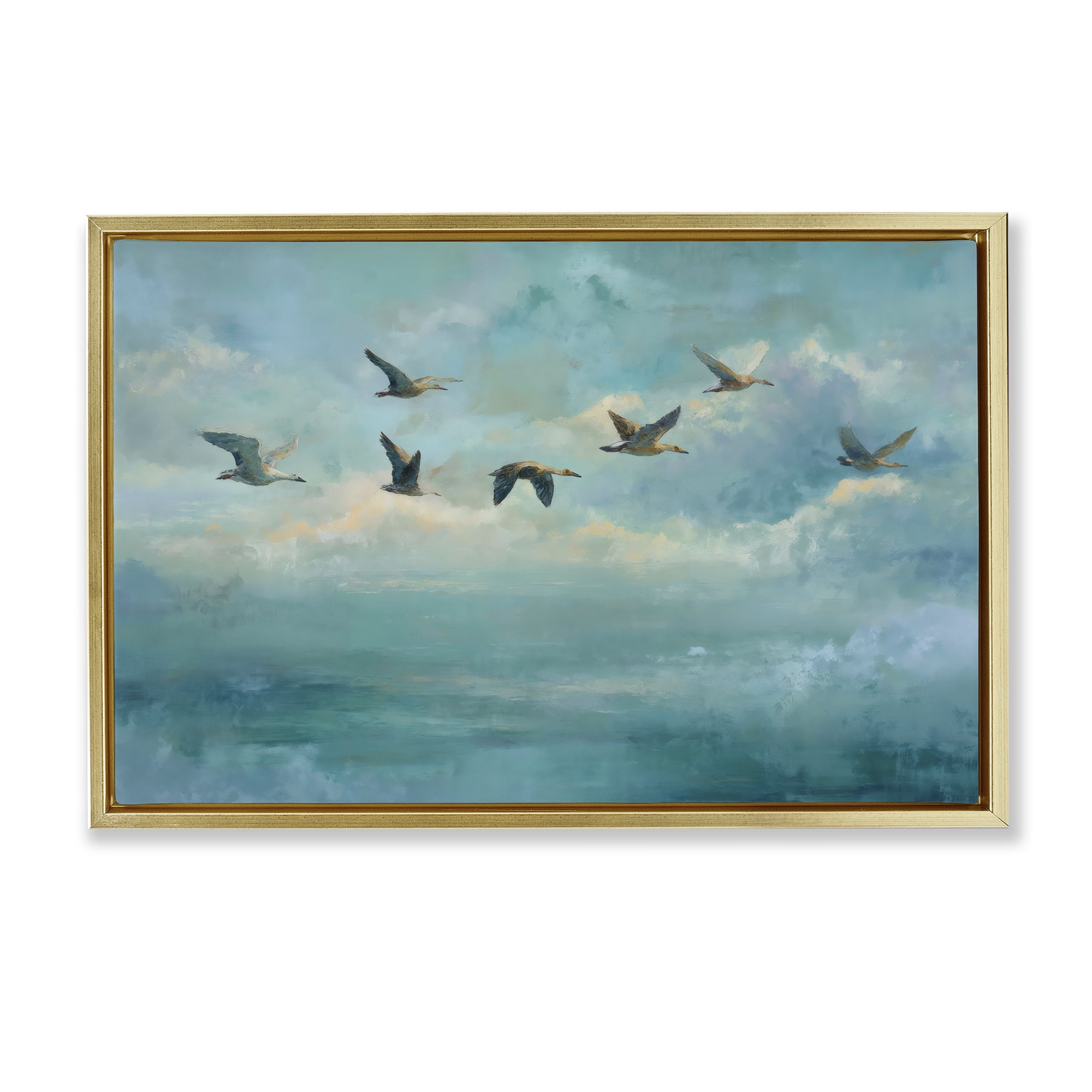 Stupell Industries Blue Skies Geese Gold Framed Floater Canvas Wall Art, design by Petal Prints Design