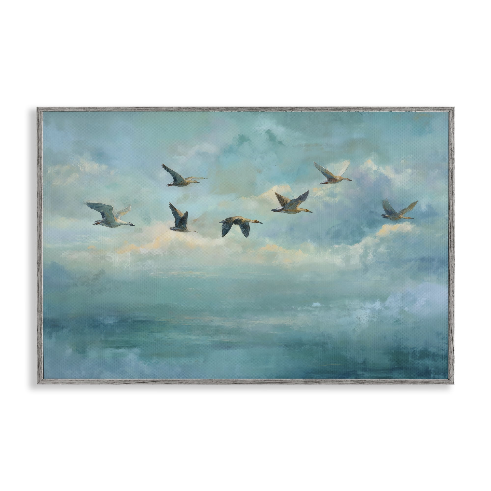 Stupell Industries Blue Skies Geese Gray Framed Giclee Art, design by Petal Prints Design