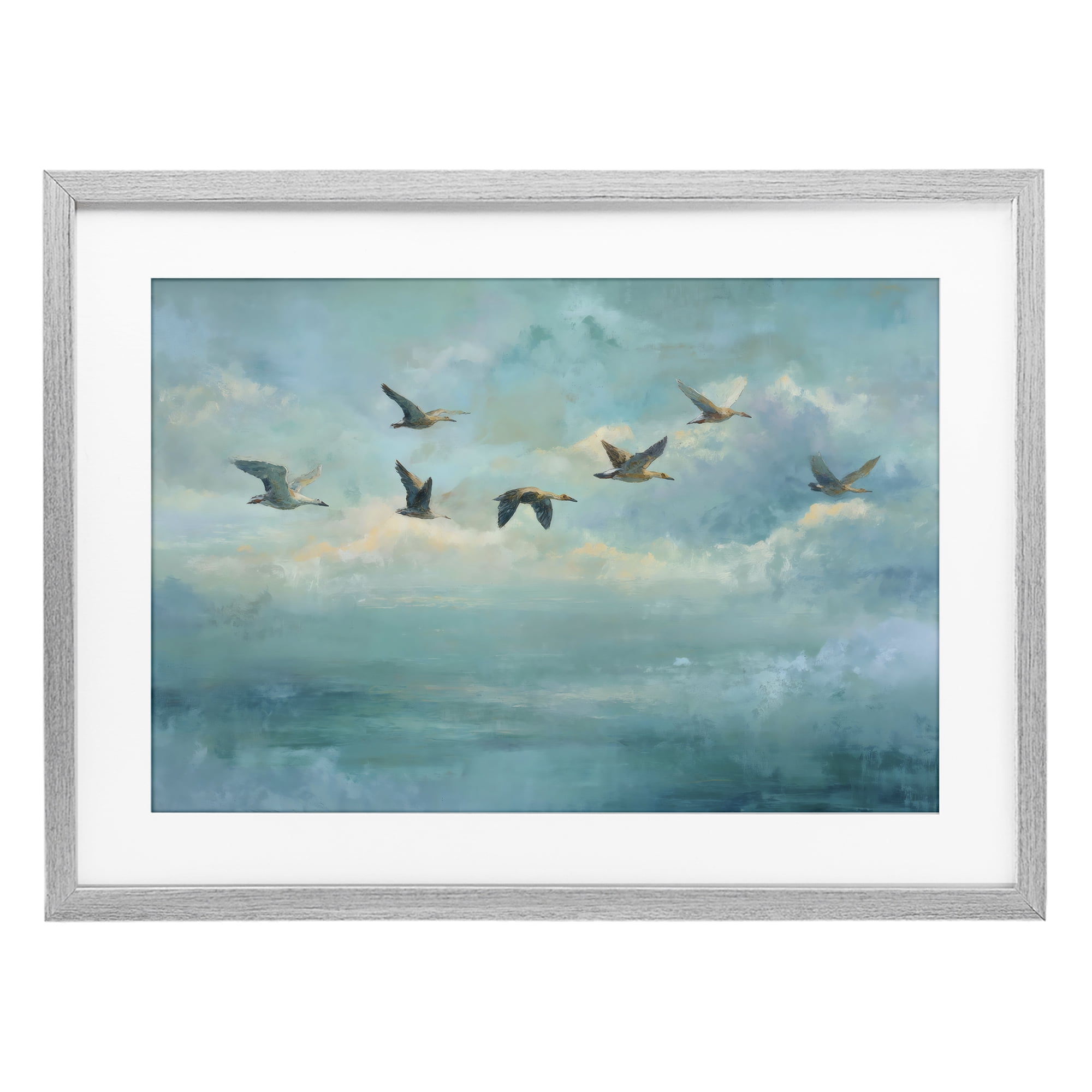 Stupell Industries Blue Skies Geese Gray Framed Print Under Glass, design by Petal Prints Design