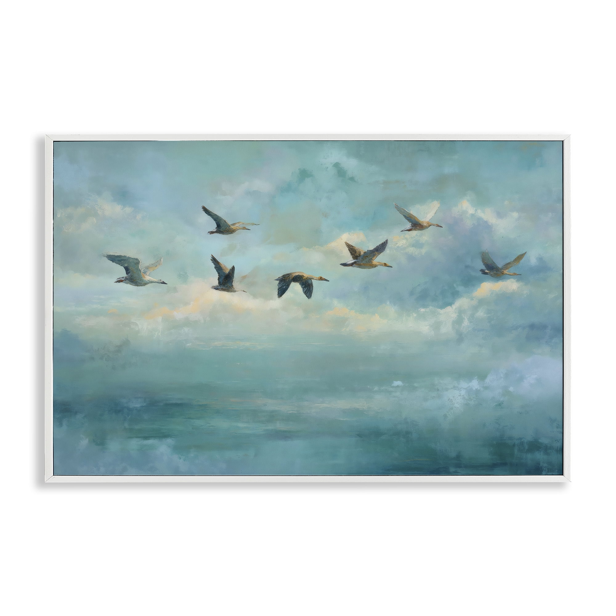 Stupell Industries Blue Skies Geese White Framed Giclee Art, design by Petal Prints Design