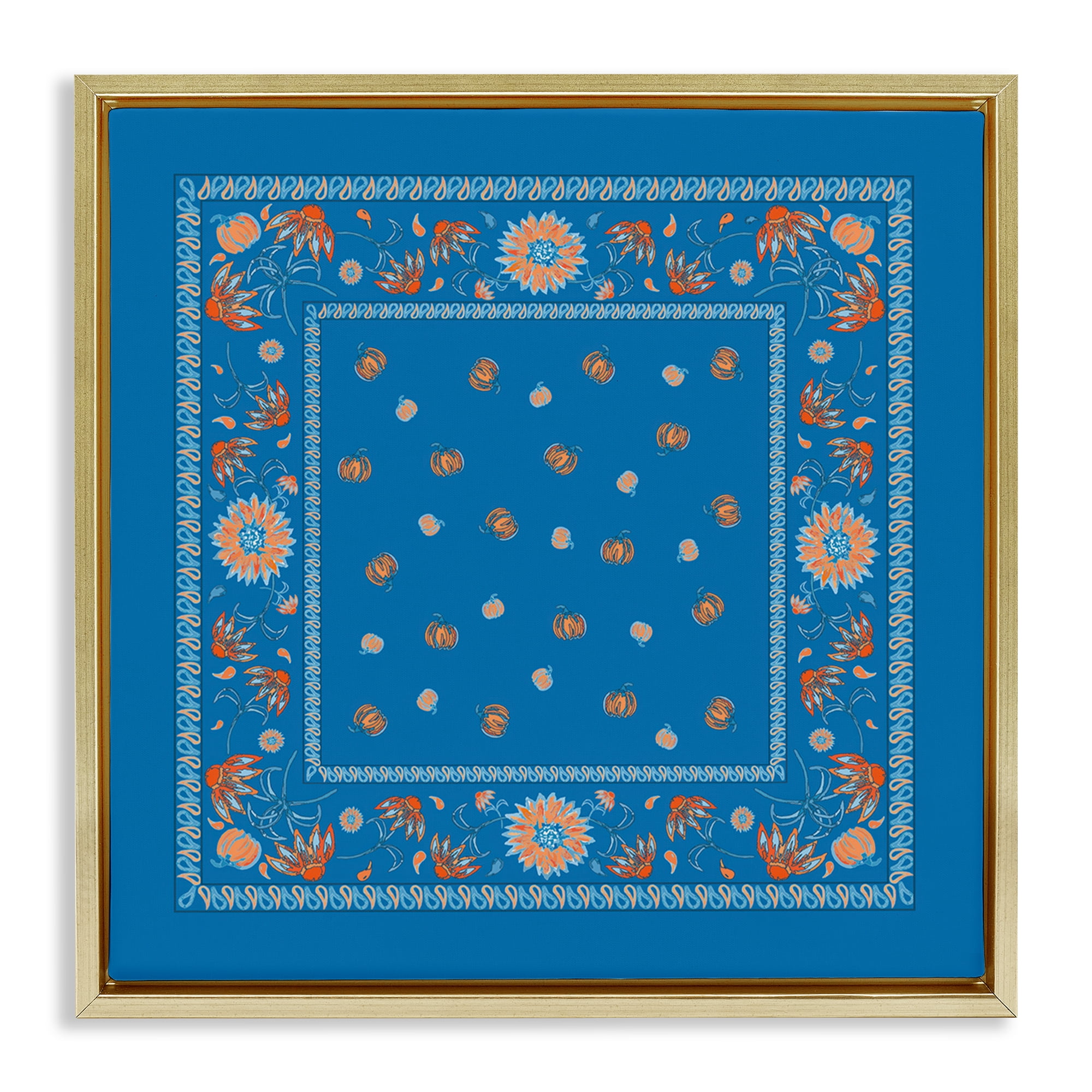 Stupell Industries Blue Sky Harvest Pattern Plants & Flowers Painting Gold Floater Framed Canvas Art Print Wall Art, 25 x 25