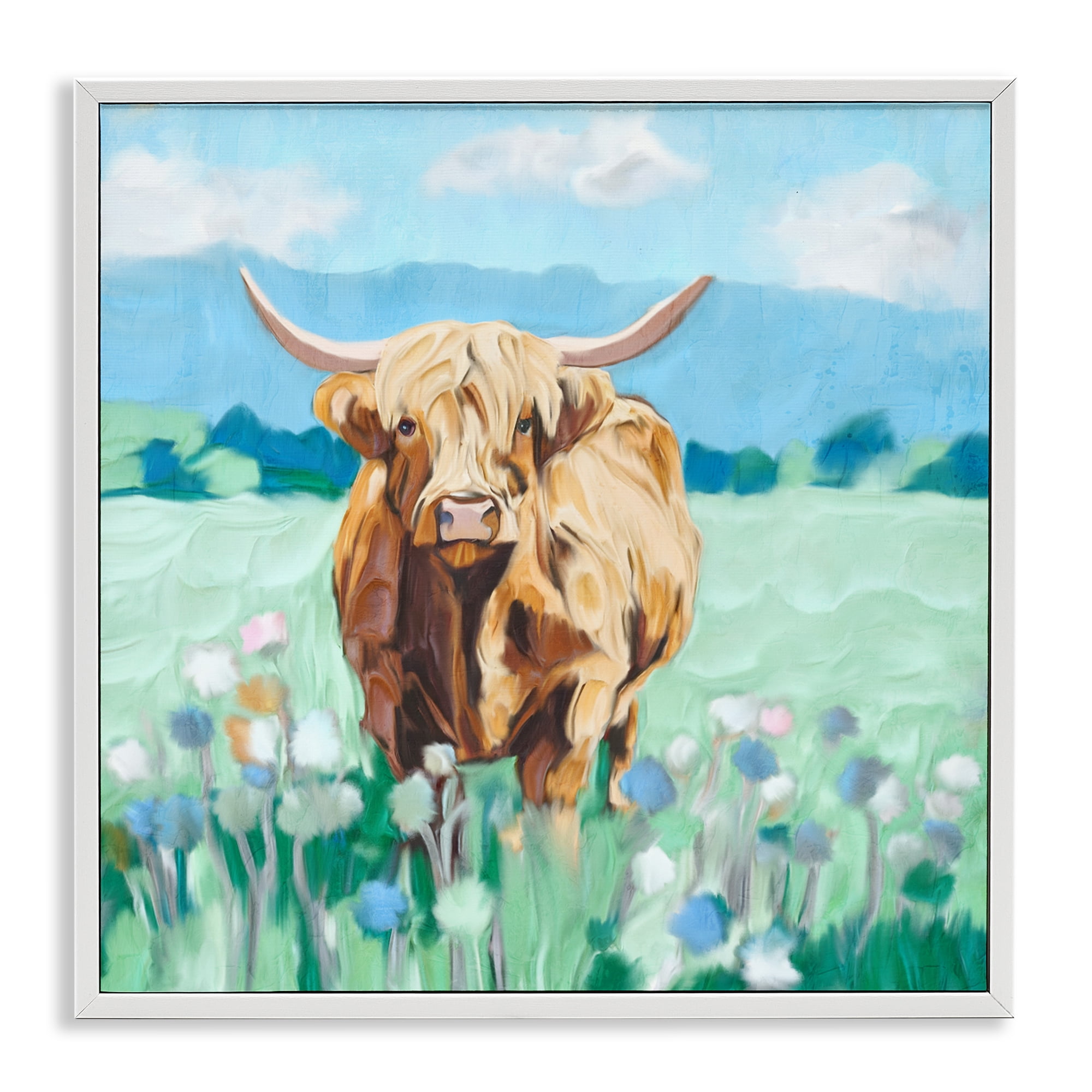 Stupell Industries Blue Sky Highland White Framed Giclee Art, design by Kim Allen