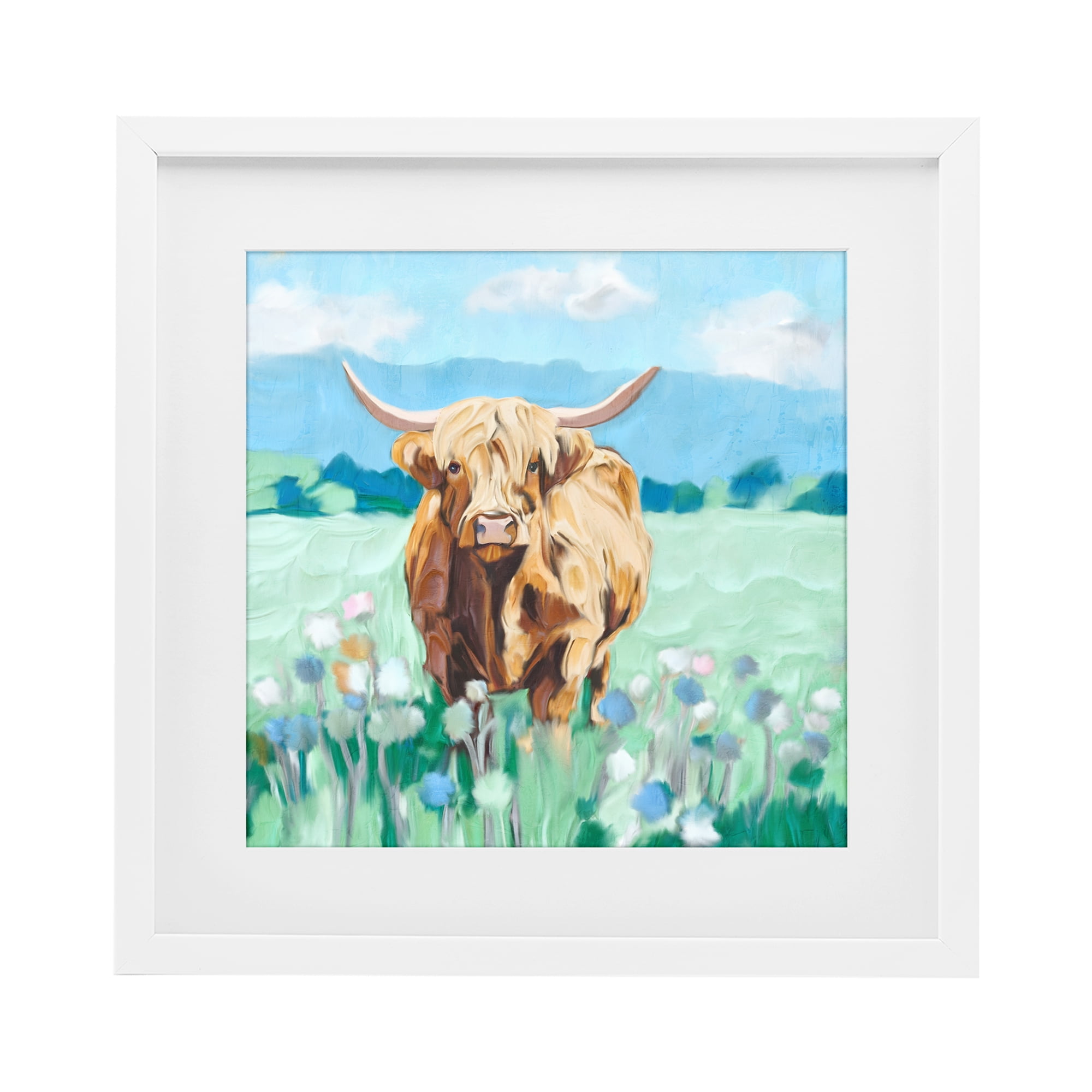 Stupell Industries Blue Sky Highland White Framed Print Under Glass, design by Kim Allen